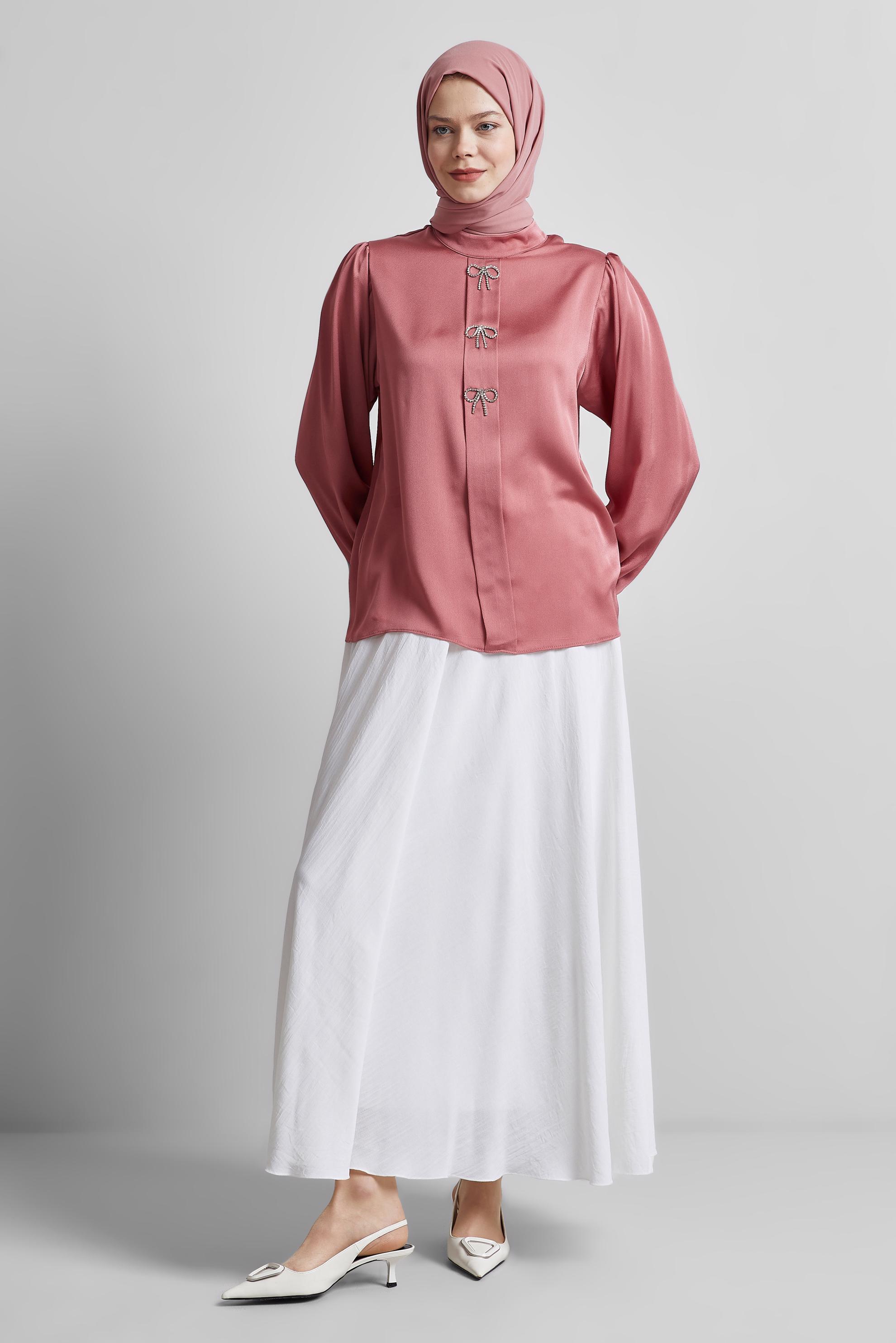 Tesettür giyim PEMBE TAŞLI SATEN BLUZ 44711