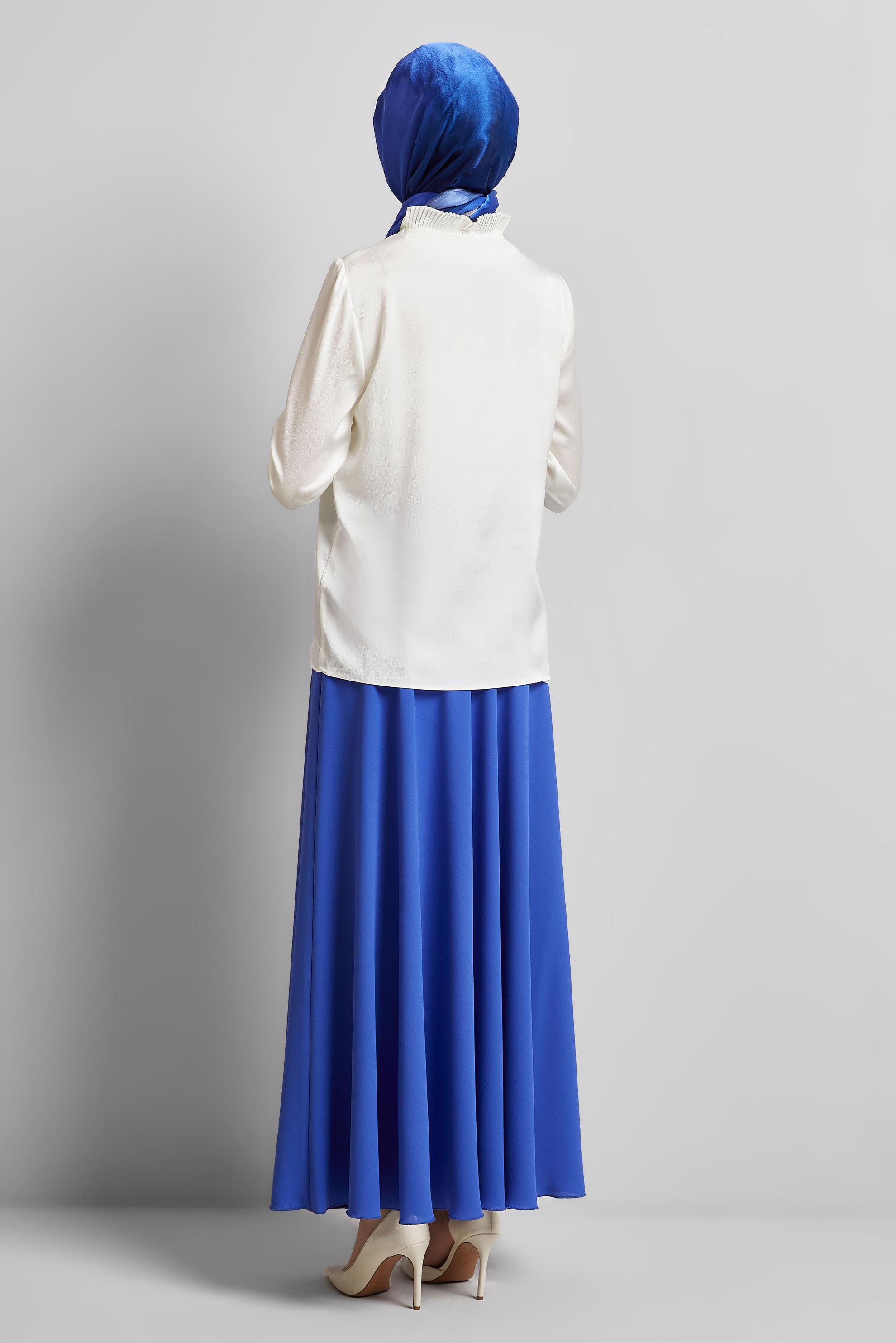 Tesettür giyim BEYAZ YAKASI BAĞCIKLI SATEN BLUZ 44762