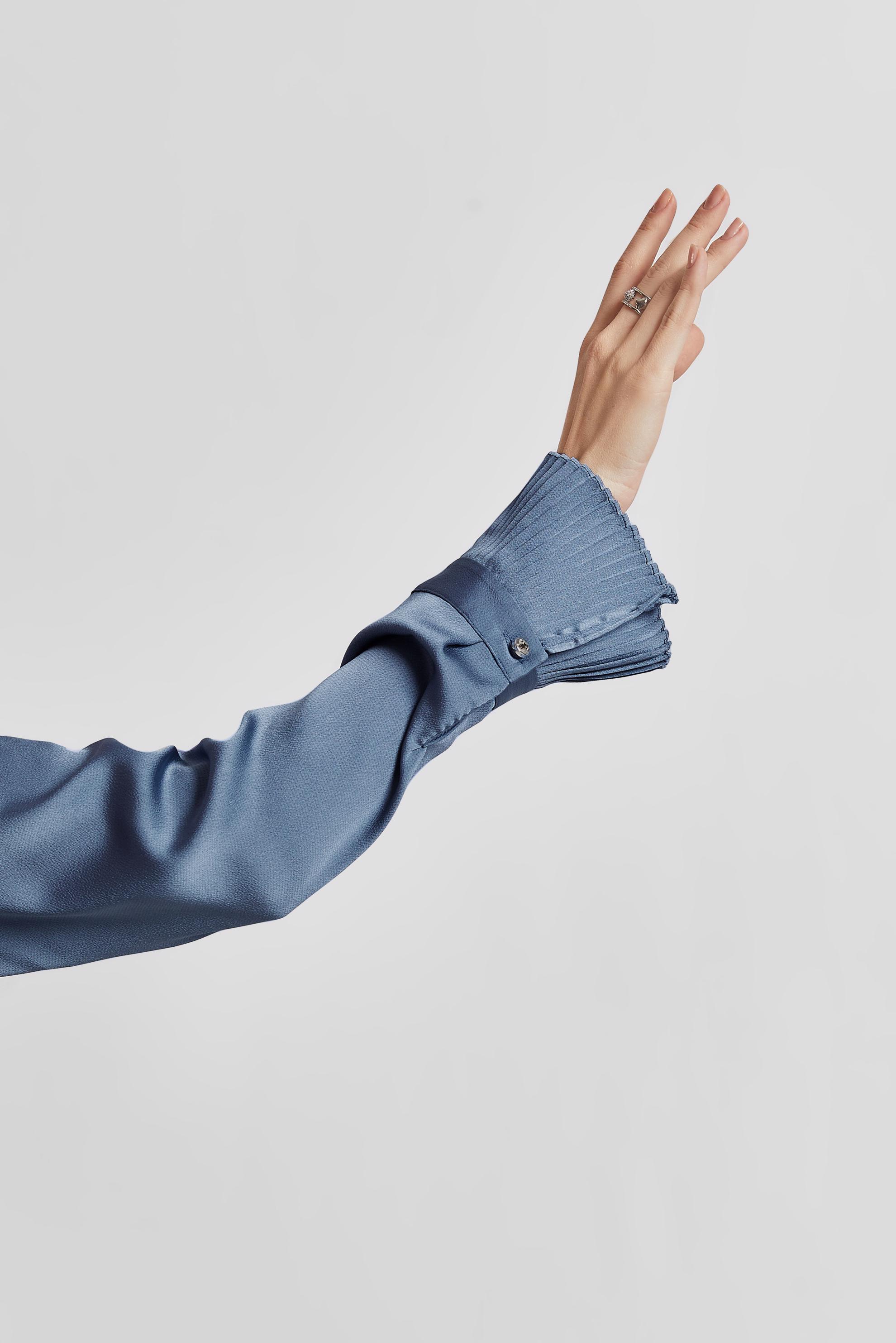 Tesettür giyim LACİVERT YAKASI BAĞCIKLI SATEN BLUZ 44762