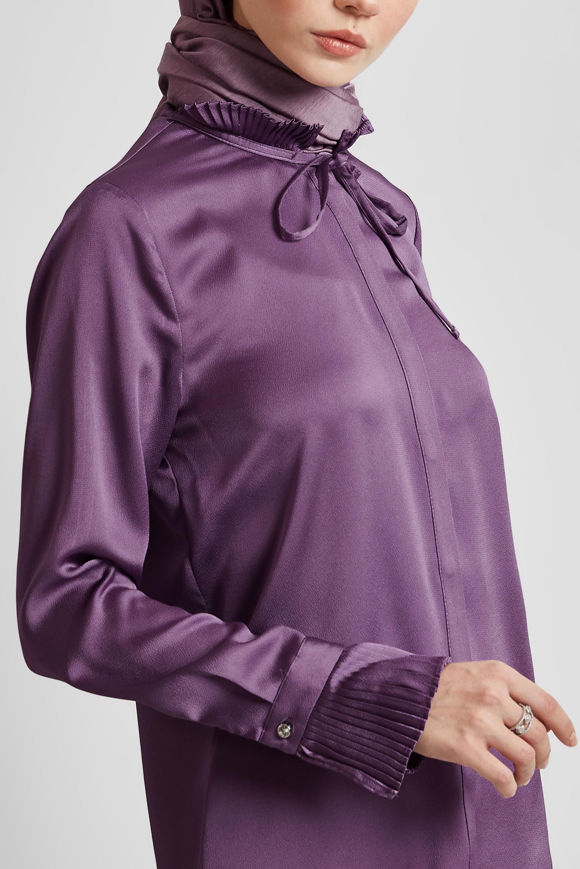 Tesettür giyim MÜRDÜM YAKASI BAĞCIKLI SATEN BLUZ 44762