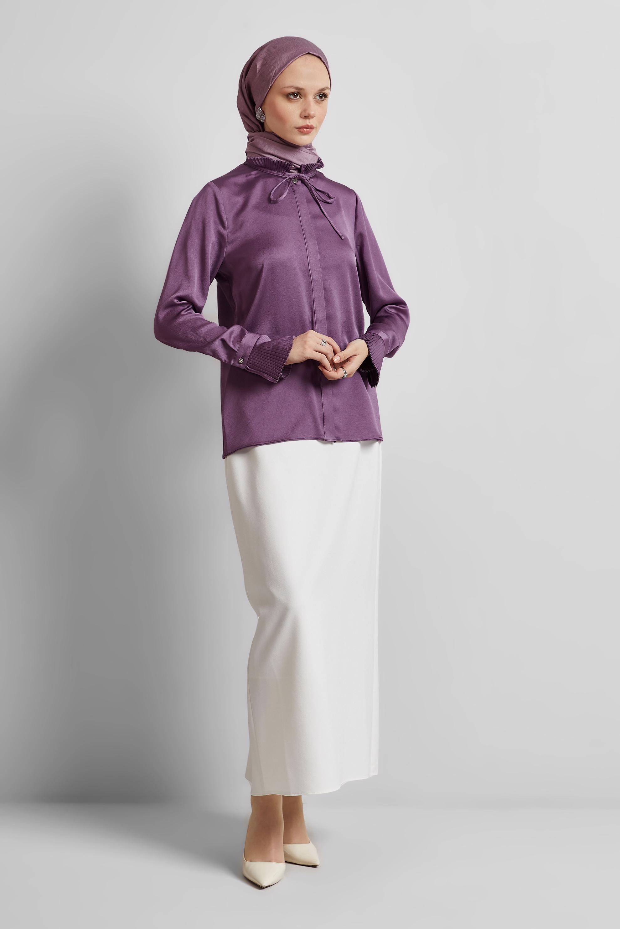 Tesettür giyim MÜRDÜM YAKASI BAĞCIKLI SATEN BLUZ 44762