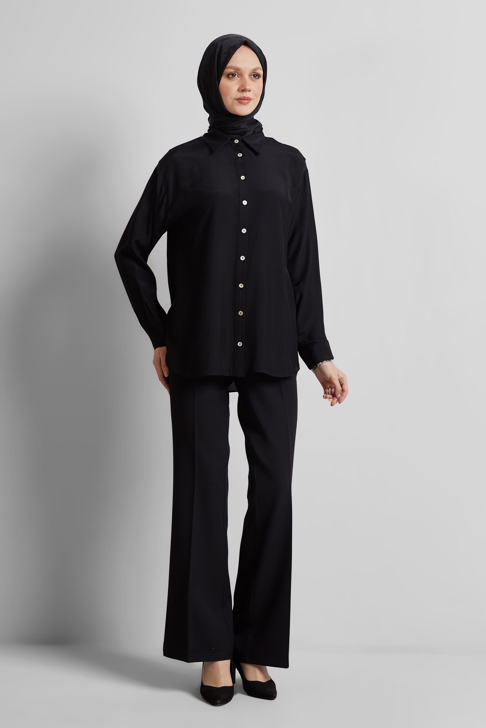 Tesettür giyim SİYAH GÖMLEK YAKA BLUZ 44801