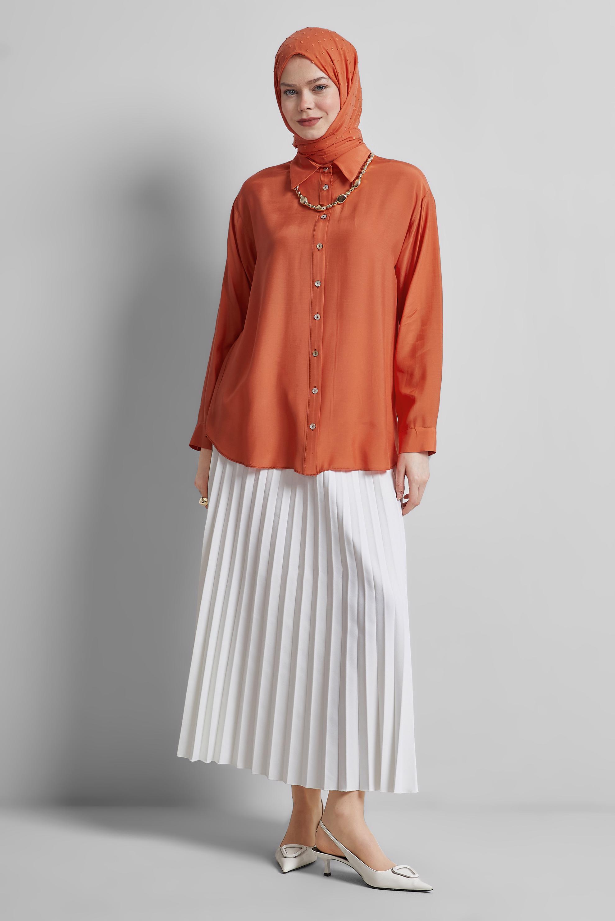 Tesettür giyim TURUNCU GÖMLEK YAKA BLUZ 44801