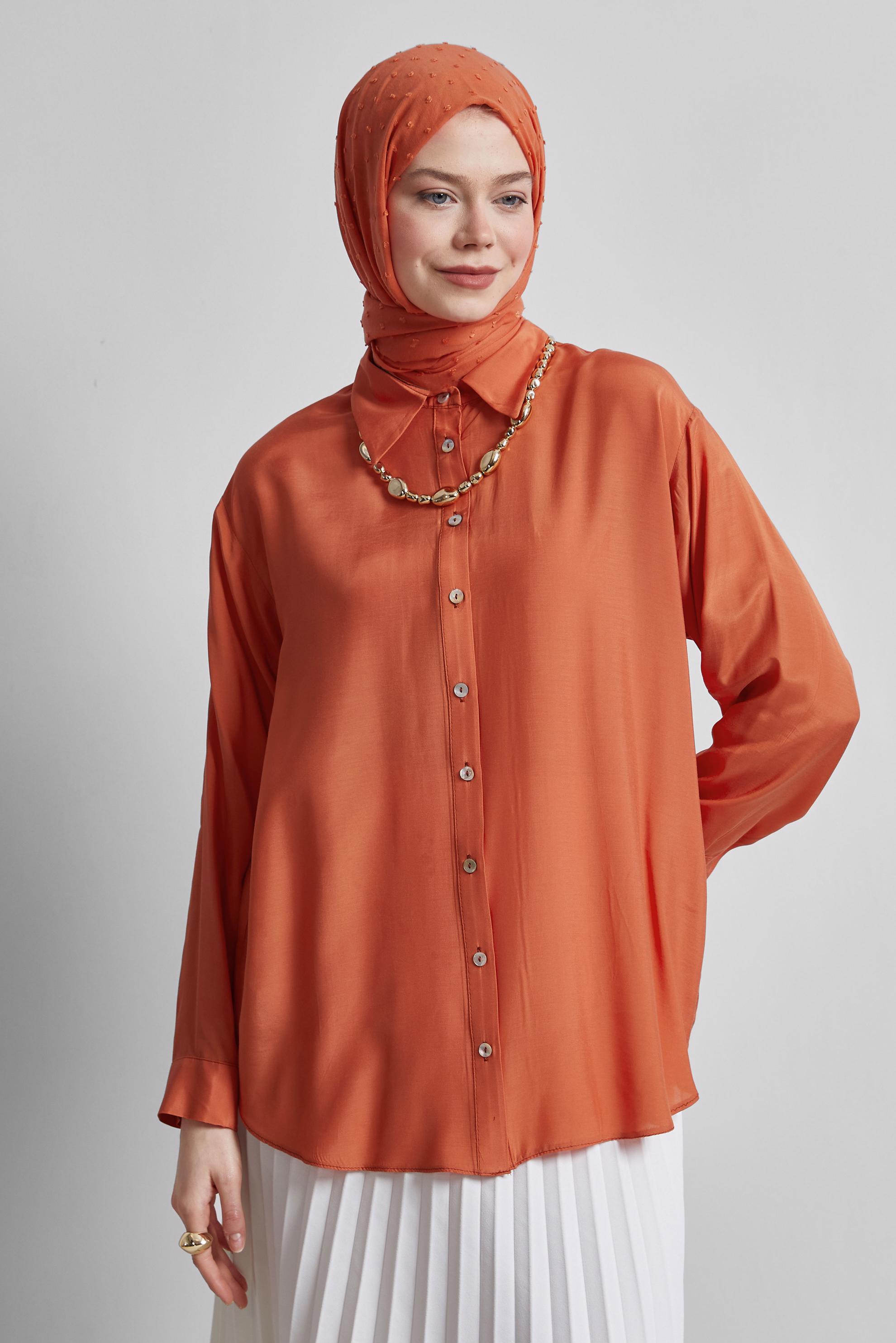 Tesettür giyim TURUNCU GÖMLEK YAKA BLUZ 44801