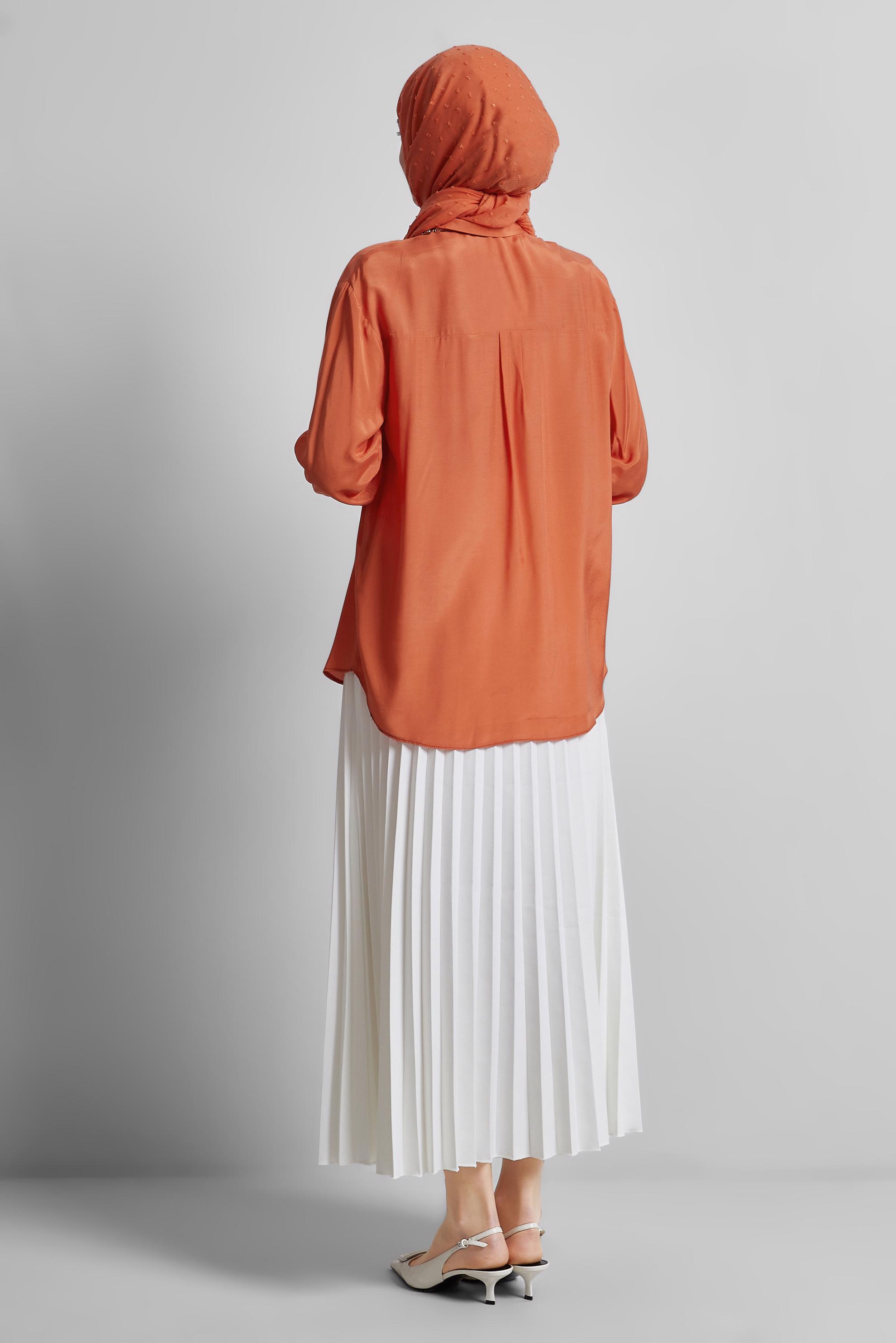 Tesettür giyim TURUNCU GÖMLEK YAKA BLUZ 44801