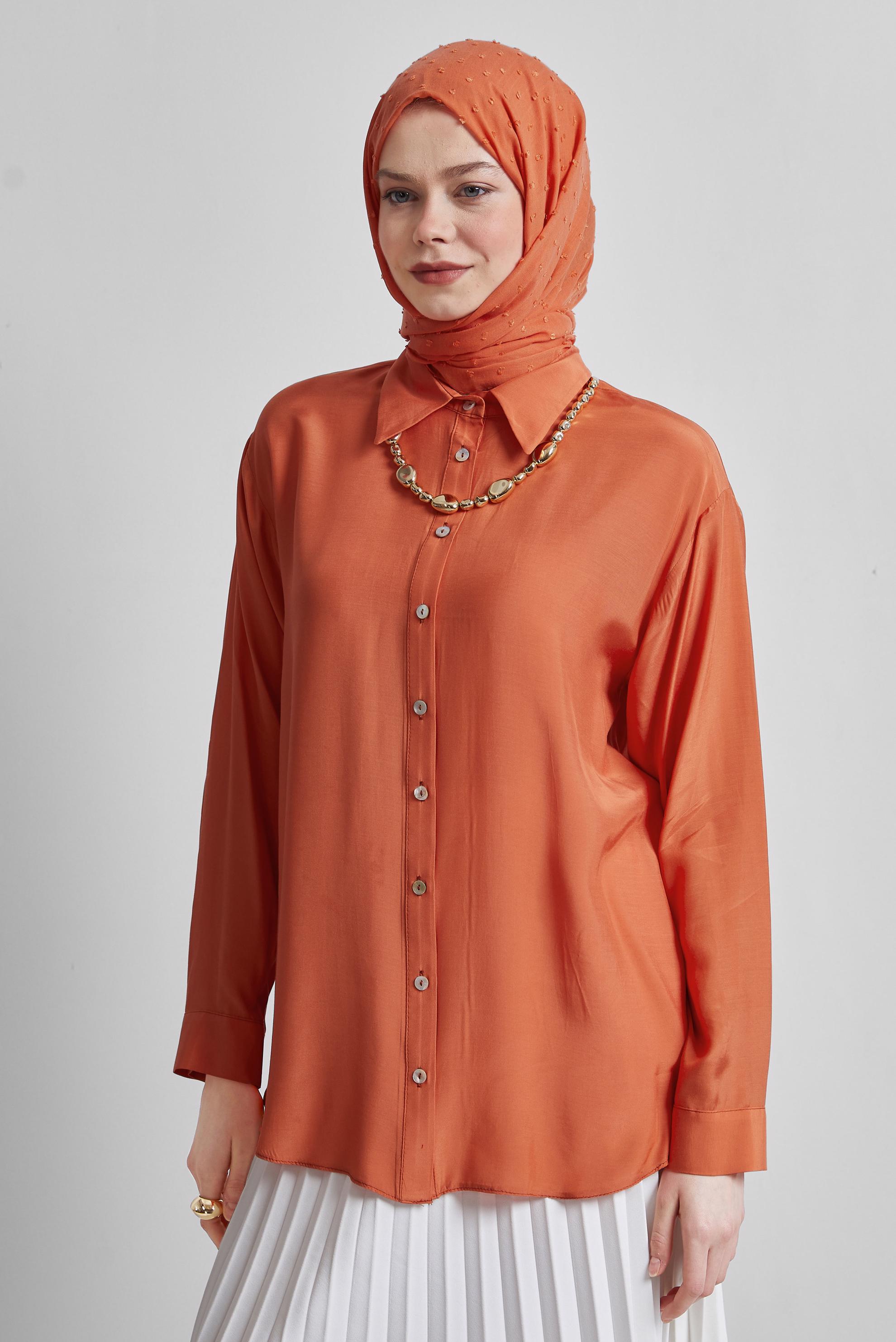 Tesettür giyim TURUNCU GÖMLEK YAKA BLUZ 44801