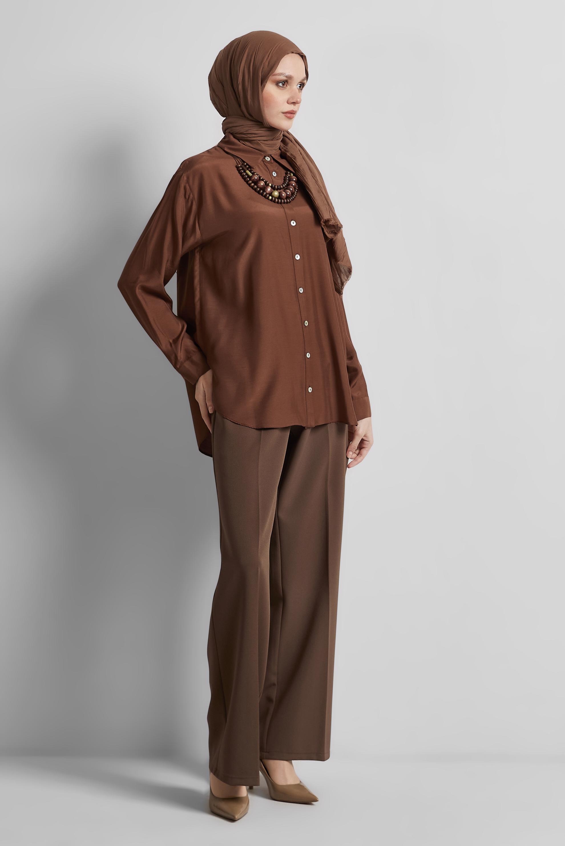 Tesettür giyim KAHVE GÖMLEK YAKA BLUZ 44801