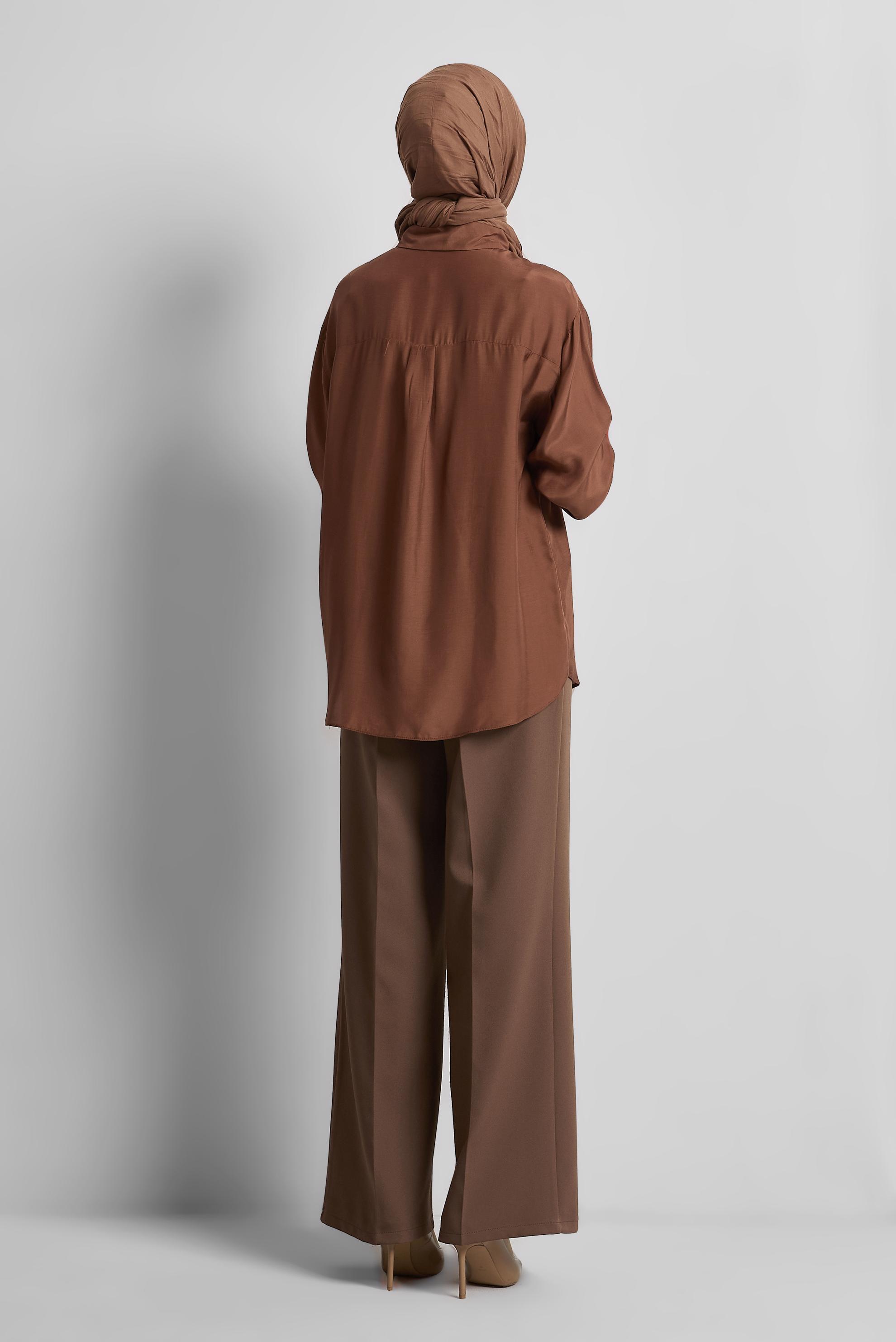 Tesettür giyim KAHVE GÖMLEK YAKA BLUZ 44801