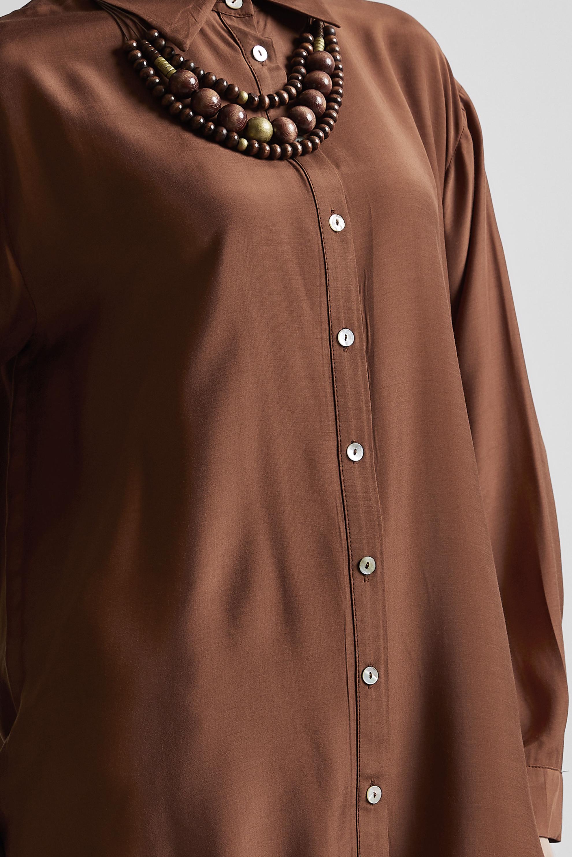 Tesettür giyim KAHVE GÖMLEK YAKA BLUZ 44801