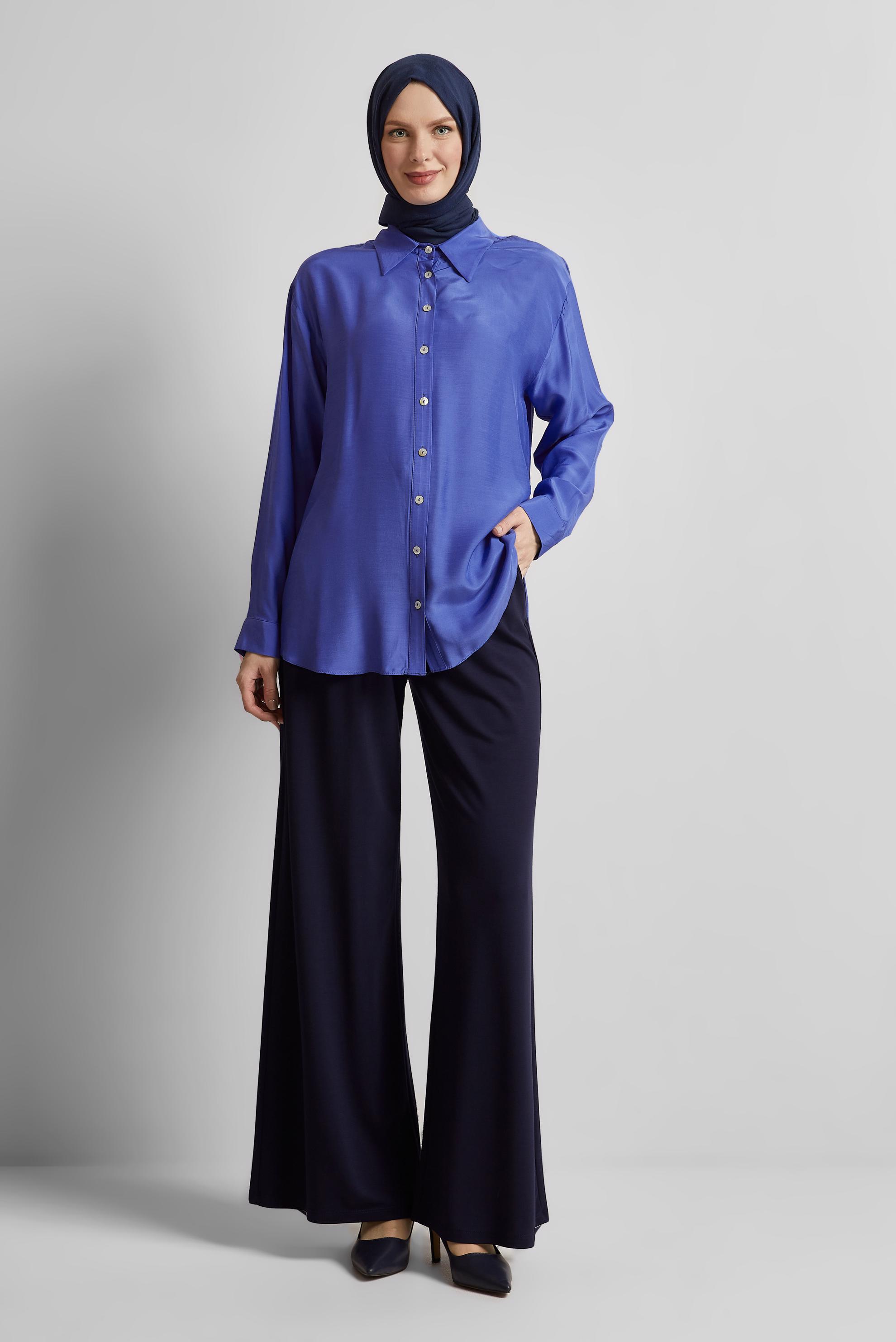 Tesettür giyim LACİVERT GÖMLEK YAKA BLUZ 44801
