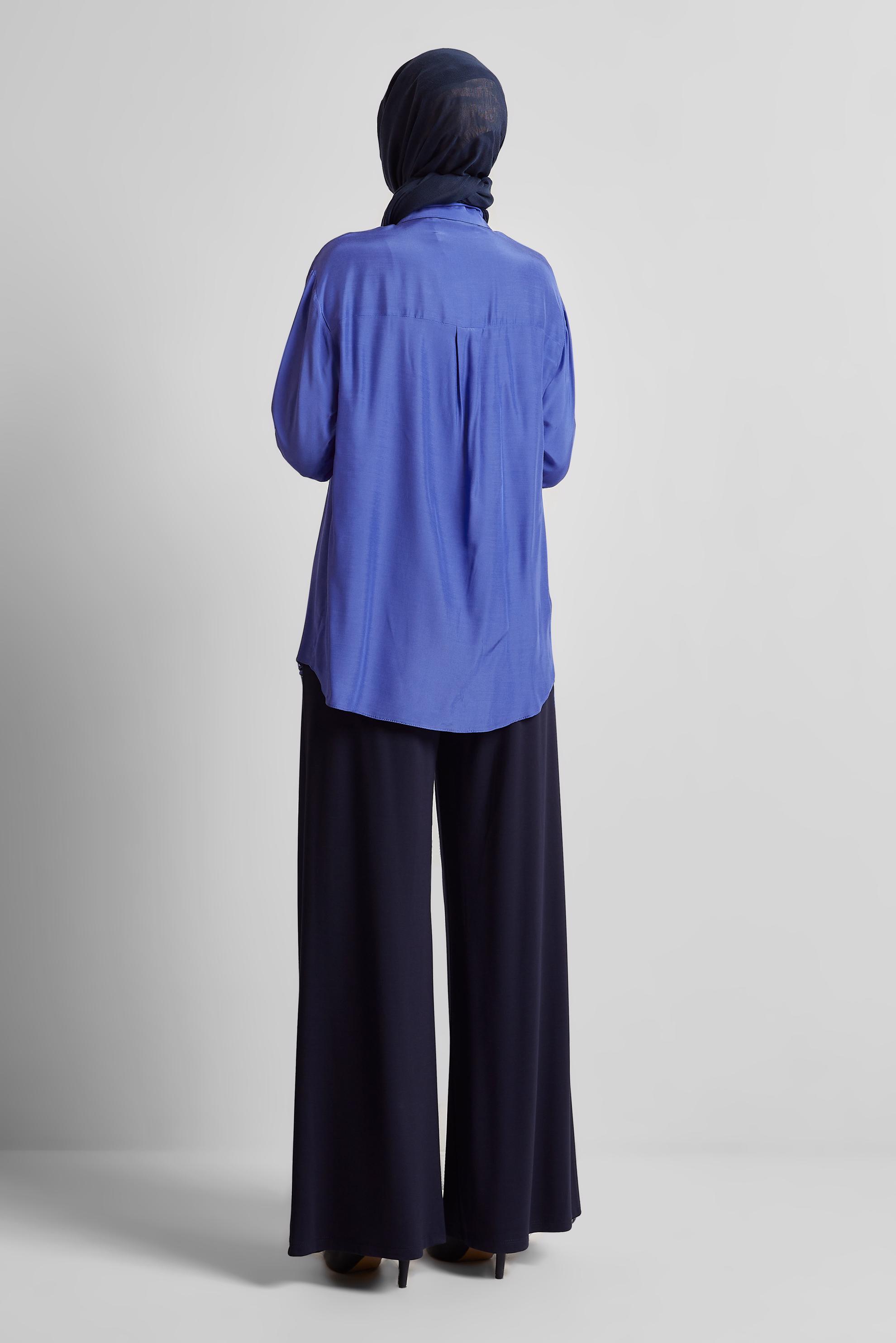 Tesettür giyim LACİVERT GÖMLEK YAKA BLUZ 44801