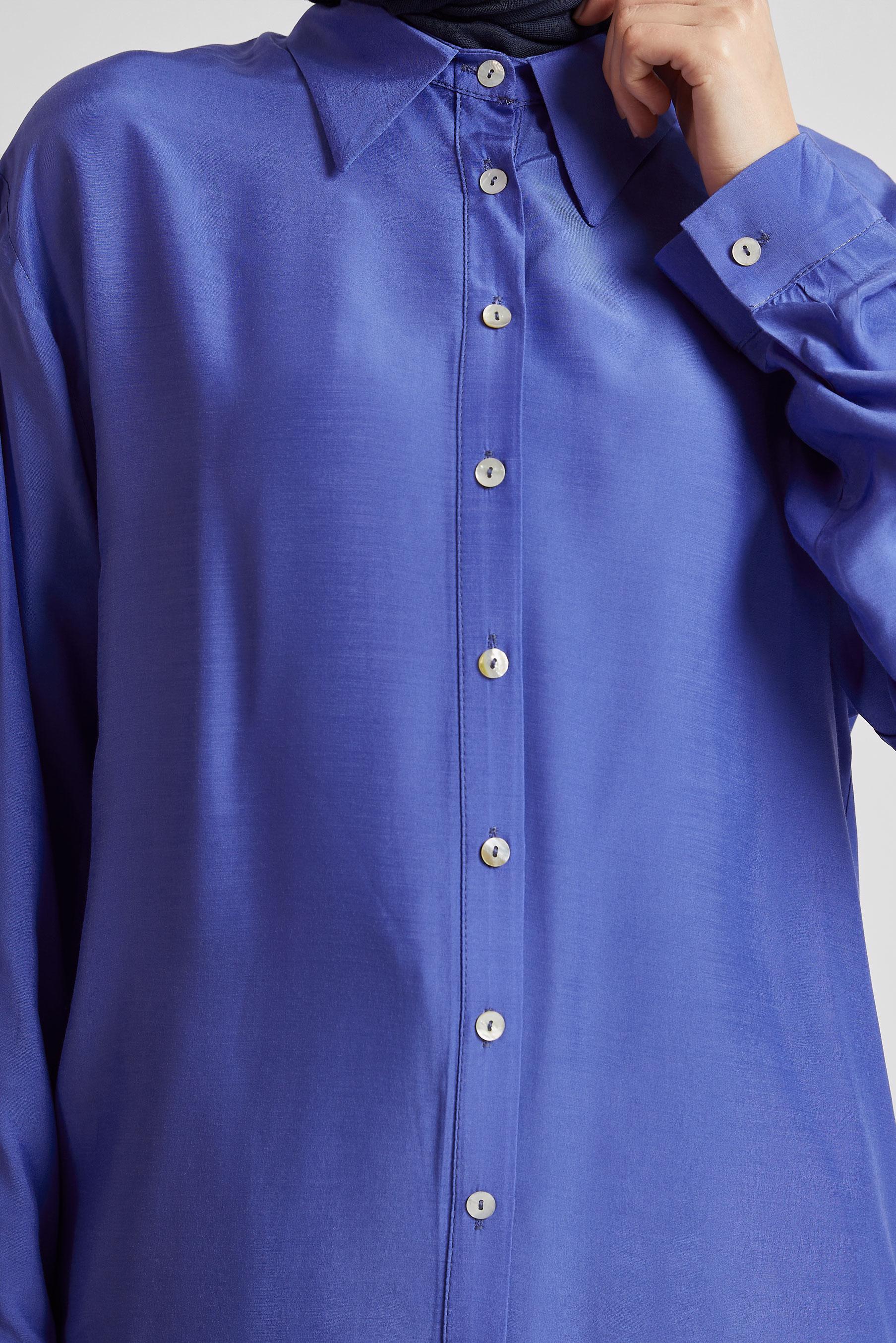 Tesettür giyim LACİVERT GÖMLEK YAKA BLUZ 44801