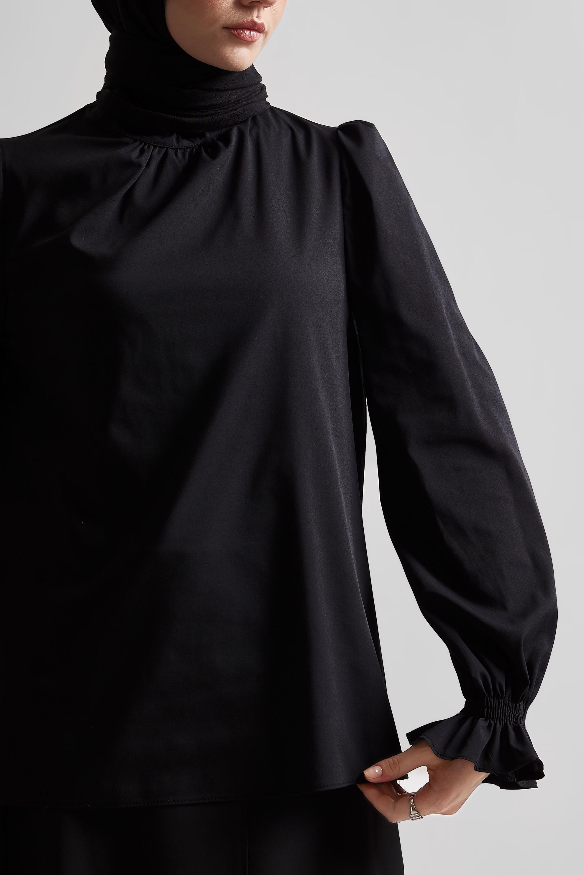 Tesettür giyim SİYAH KOL UCU LASTİKLİ BLUZ 45341