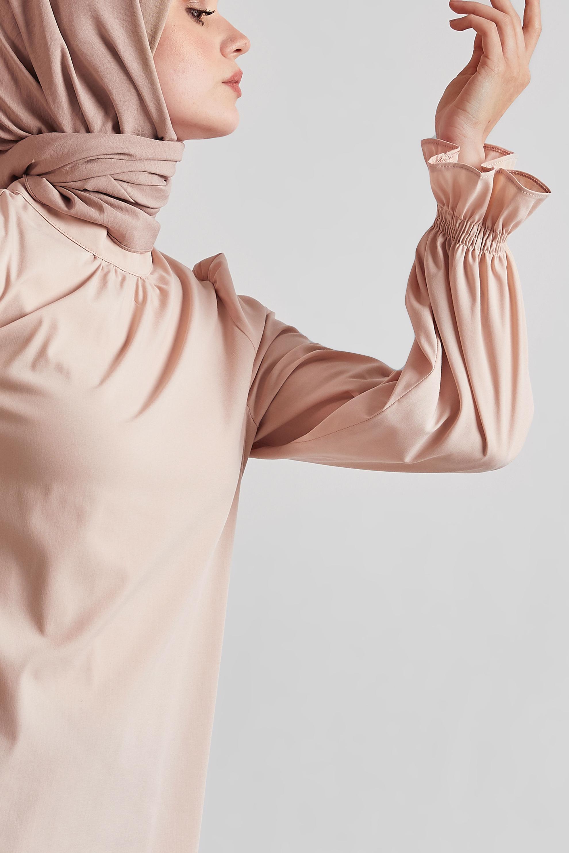 Tesettür giyim BEJ KOL UCU LASTİKLİ BLUZ 45341