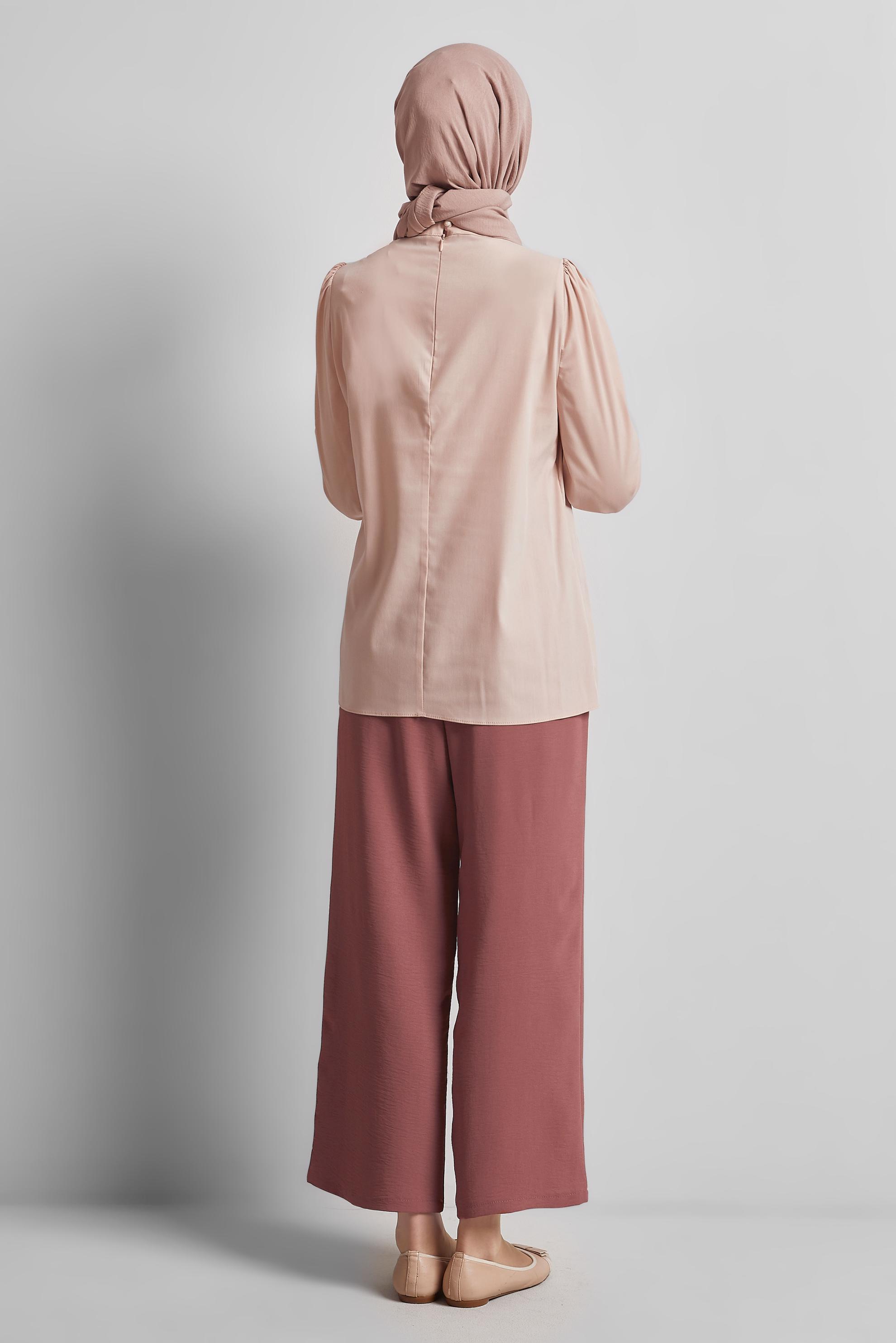 Tesettür giyim BEJ KOL UCU LASTİKLİ BLUZ 45341