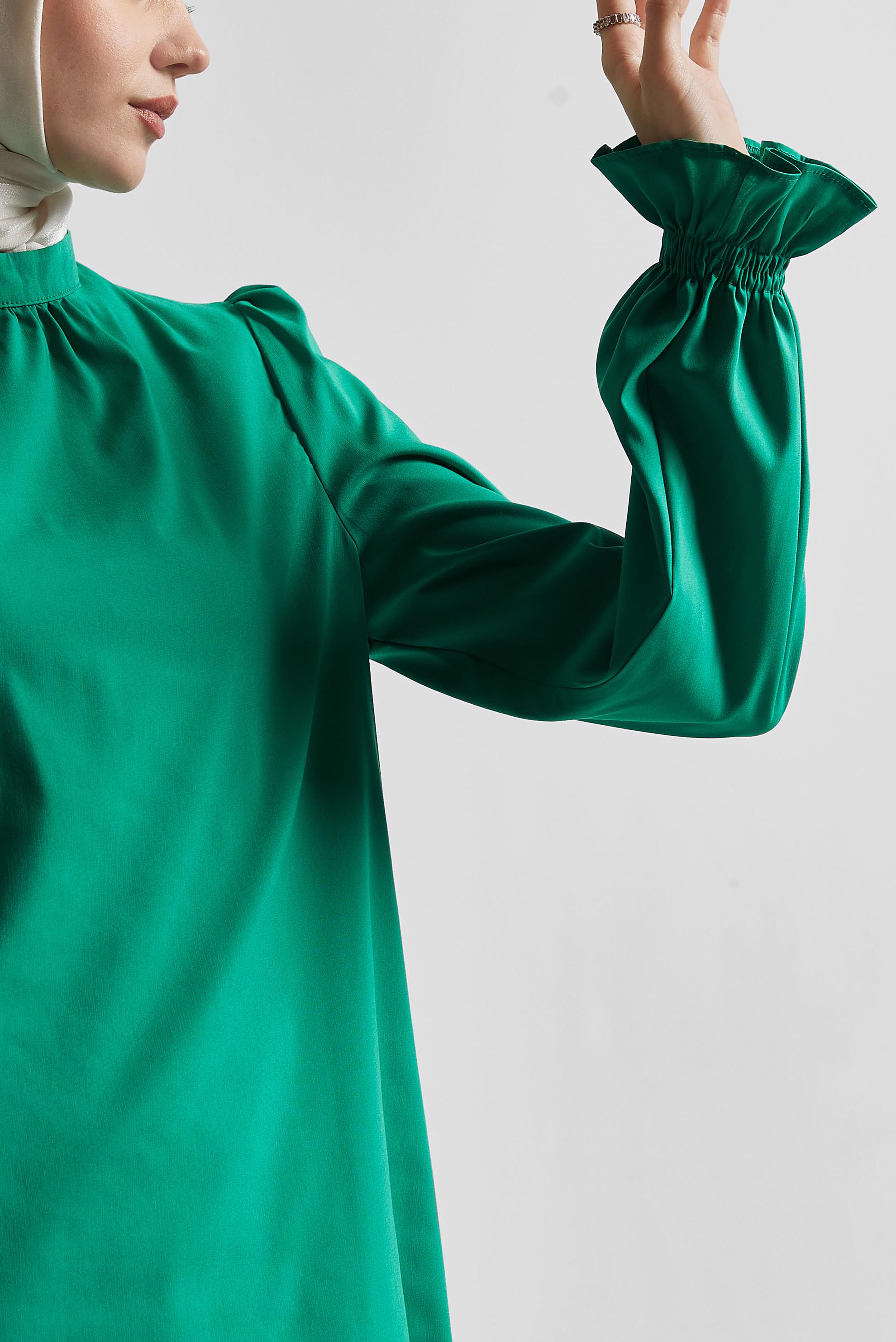 Vêtements hijab VERT BLOUSE À POIGNETS ÉLASTIQUES 45341