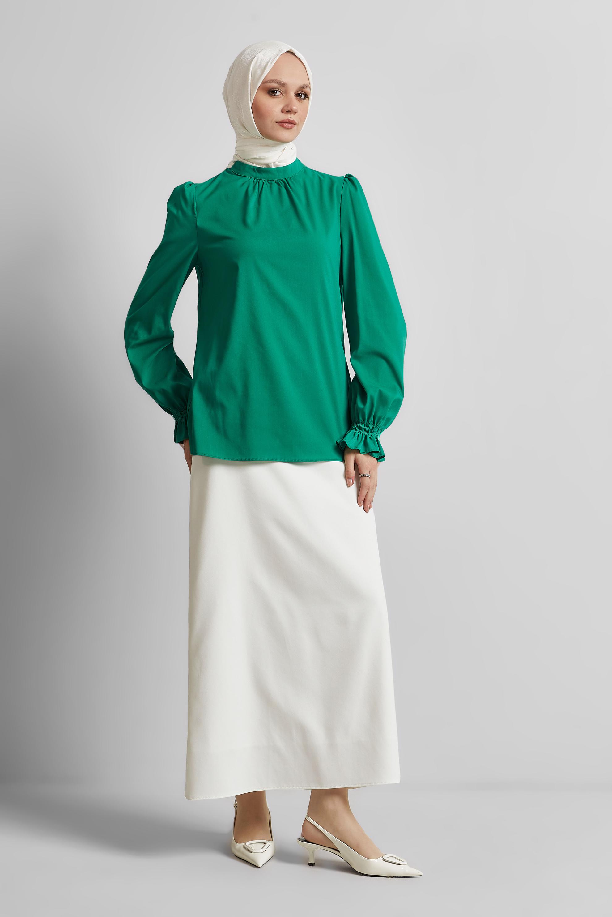 Vêtements hijab VERT BLOUSE À POIGNETS ÉLASTIQUES 45341