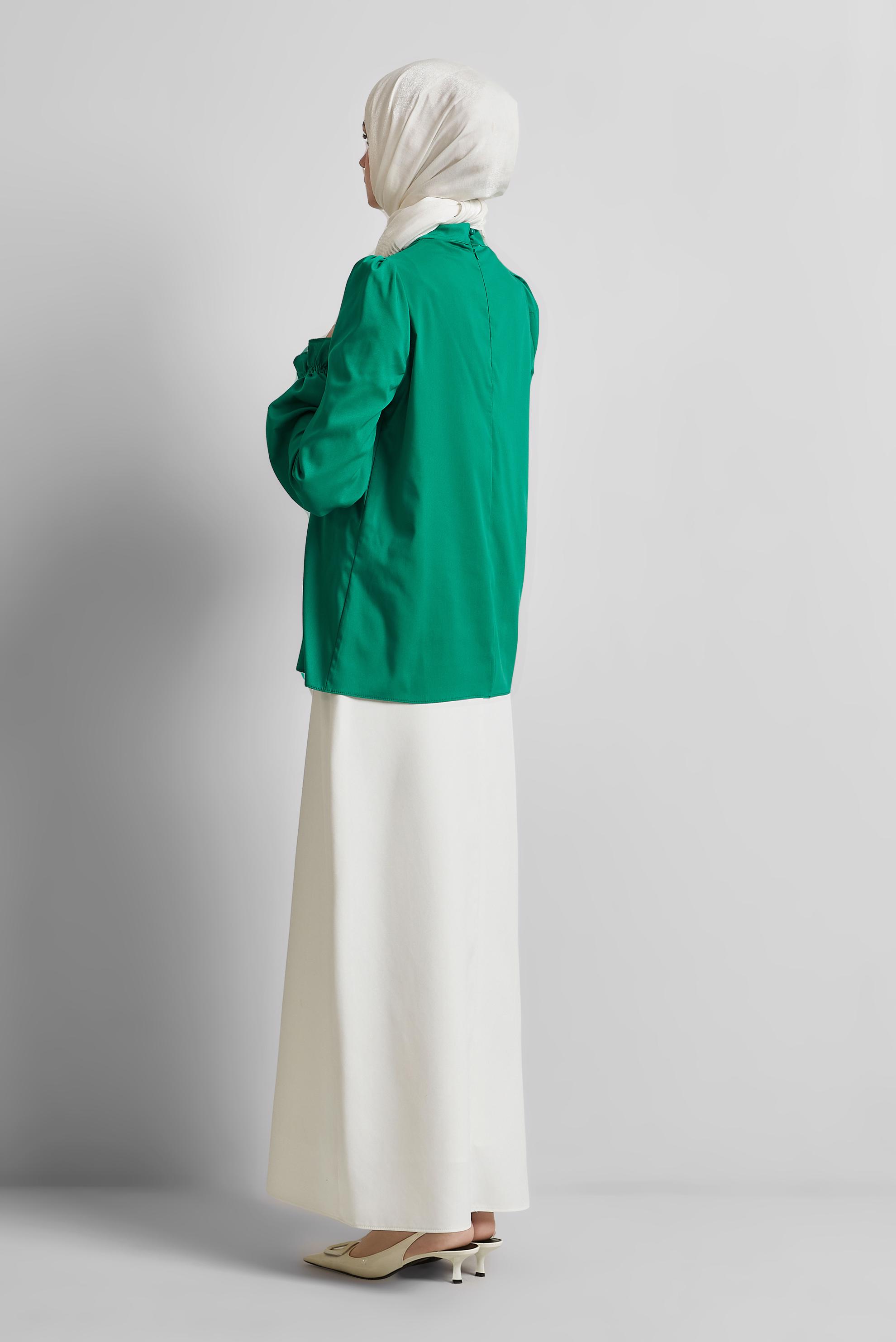 Vêtements hijab VERT BLOUSE À POIGNETS ÉLASTIQUES 45341