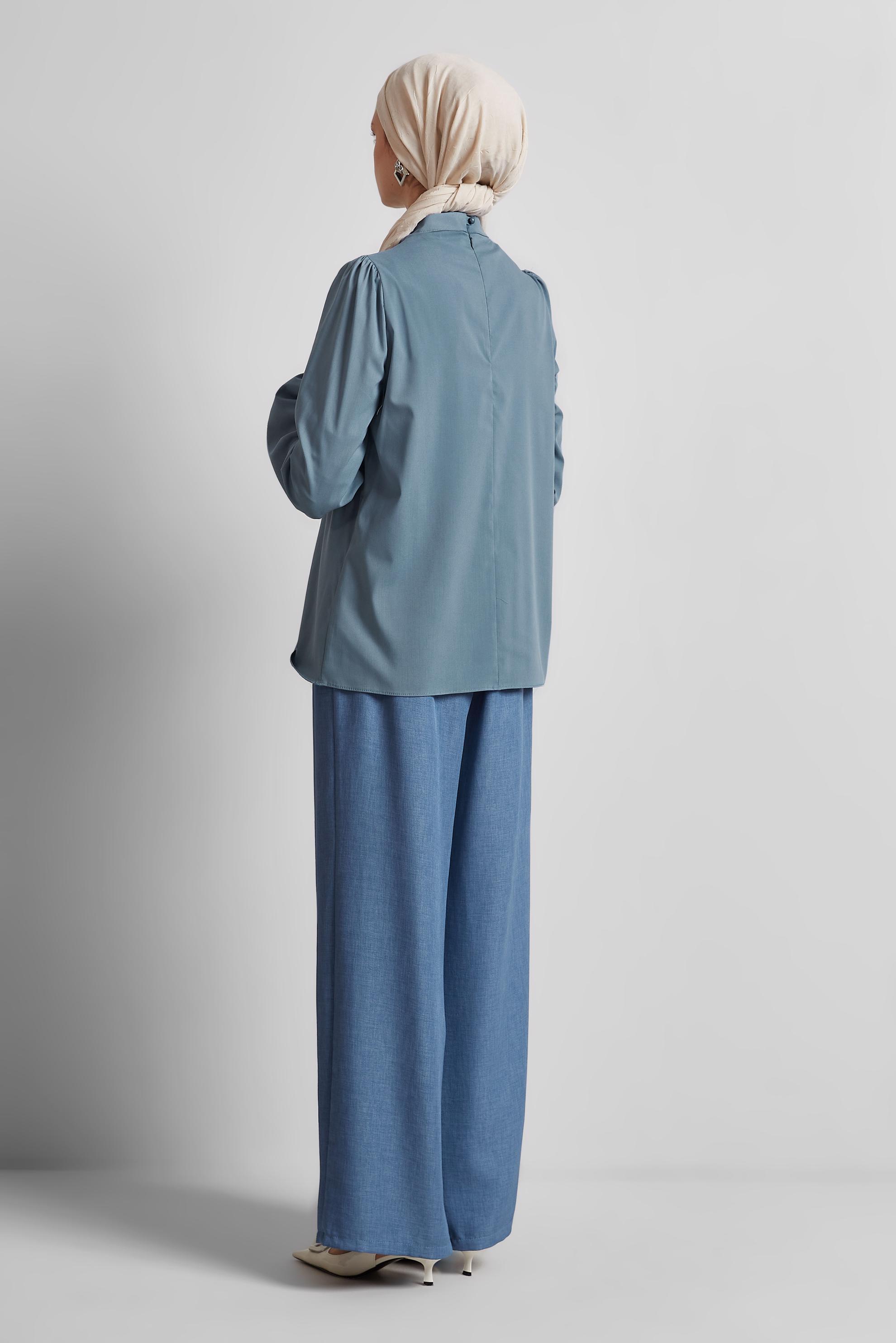 Tesettür giyim LACİVERT KOL UCU LASTİKLİ BLUZ 45341