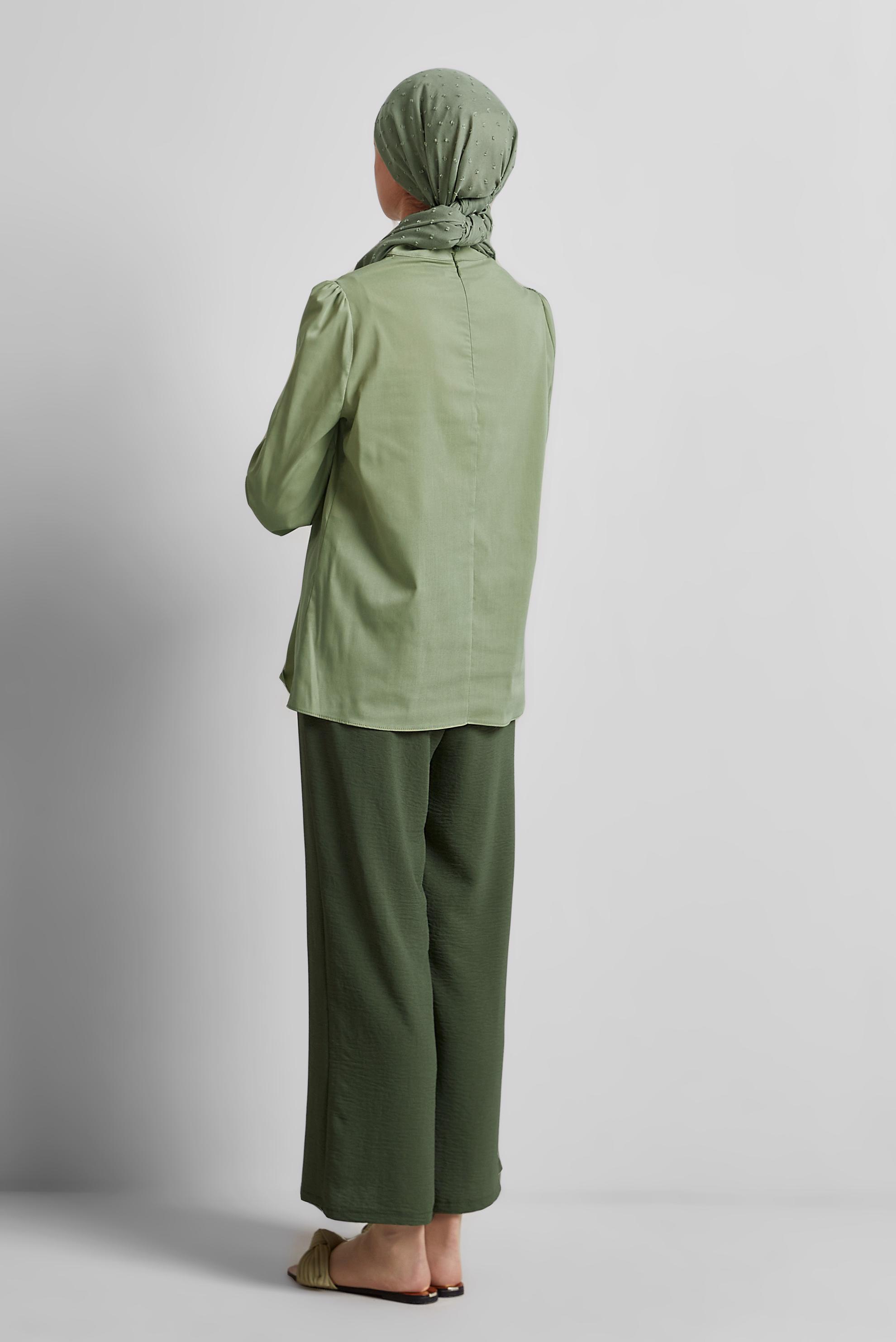 Tesettür giyim YEŞİL KOL UCU LASTİKLİ BLUZ 45341