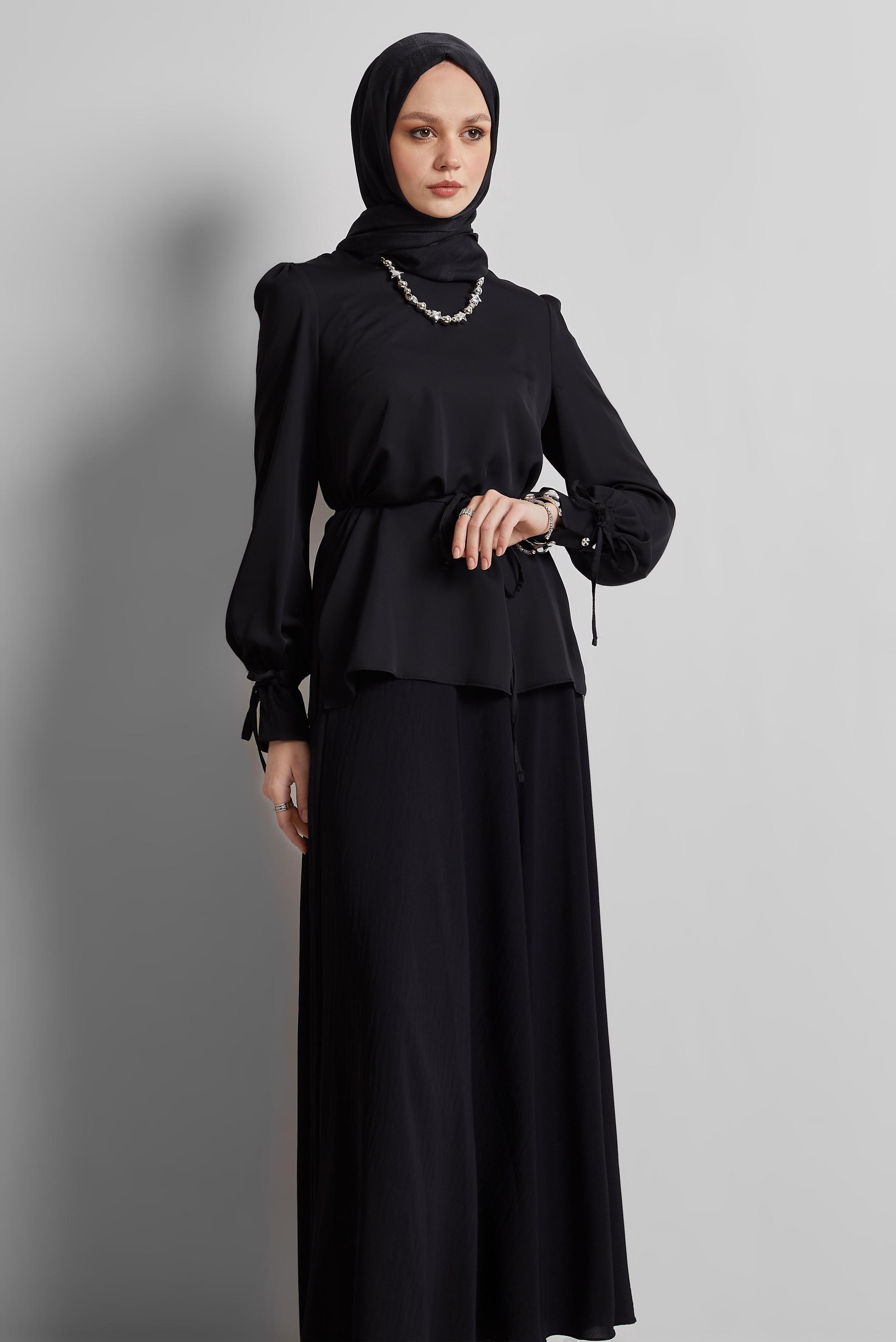 Vêtements hijab NOIR BLOUSE DÉTAILLÉE À NOUER 45343