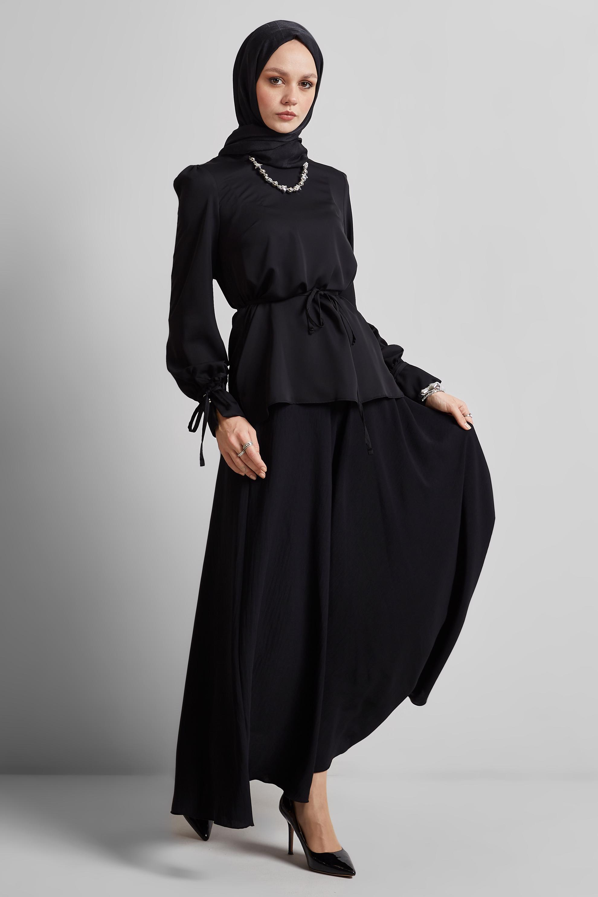 Vêtements hijab NOIR BLOUSE DÉTAILLÉE À NOUER 45343