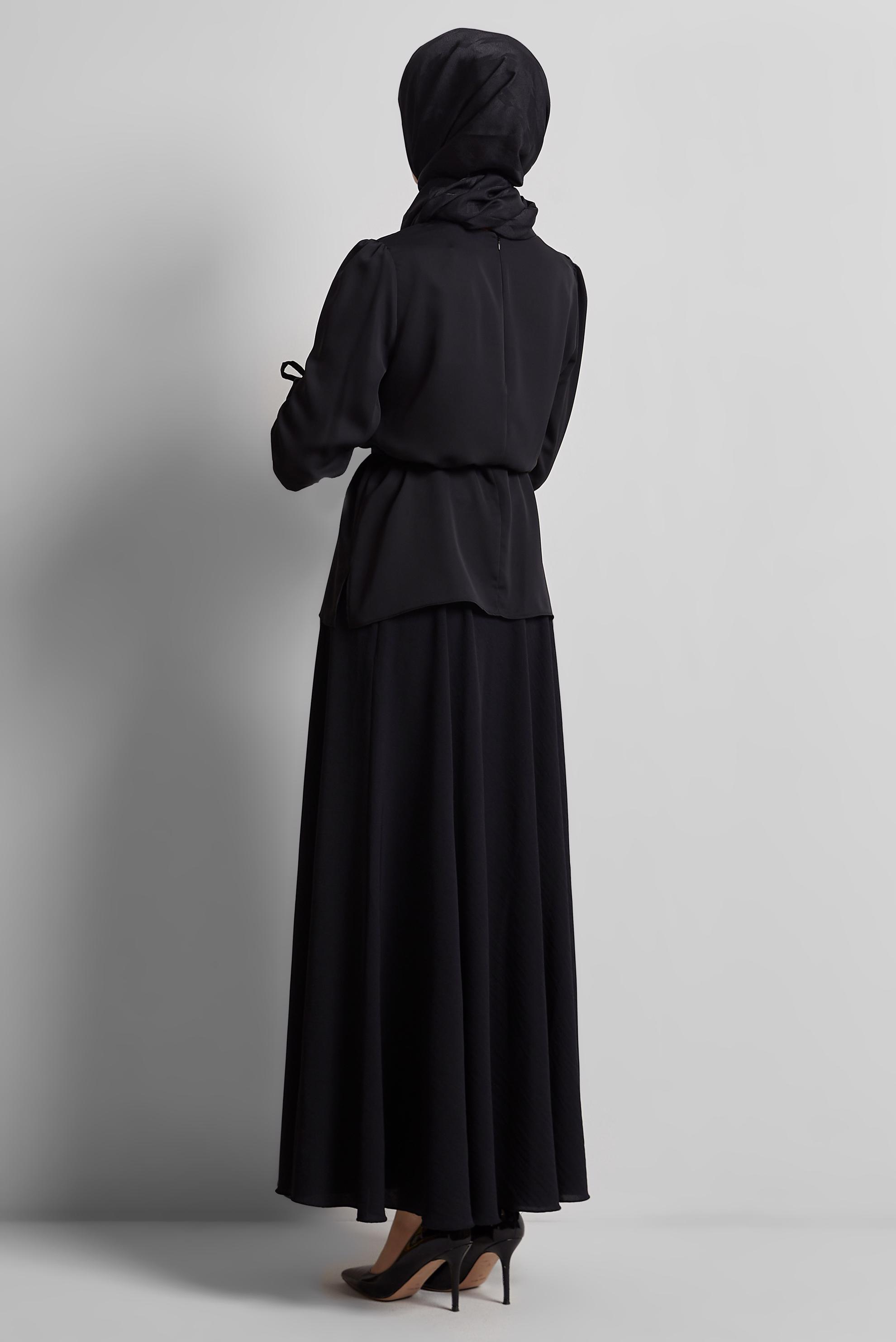 Vêtements hijab NOIR BLOUSE DÉTAILLÉE À NOUER 45343