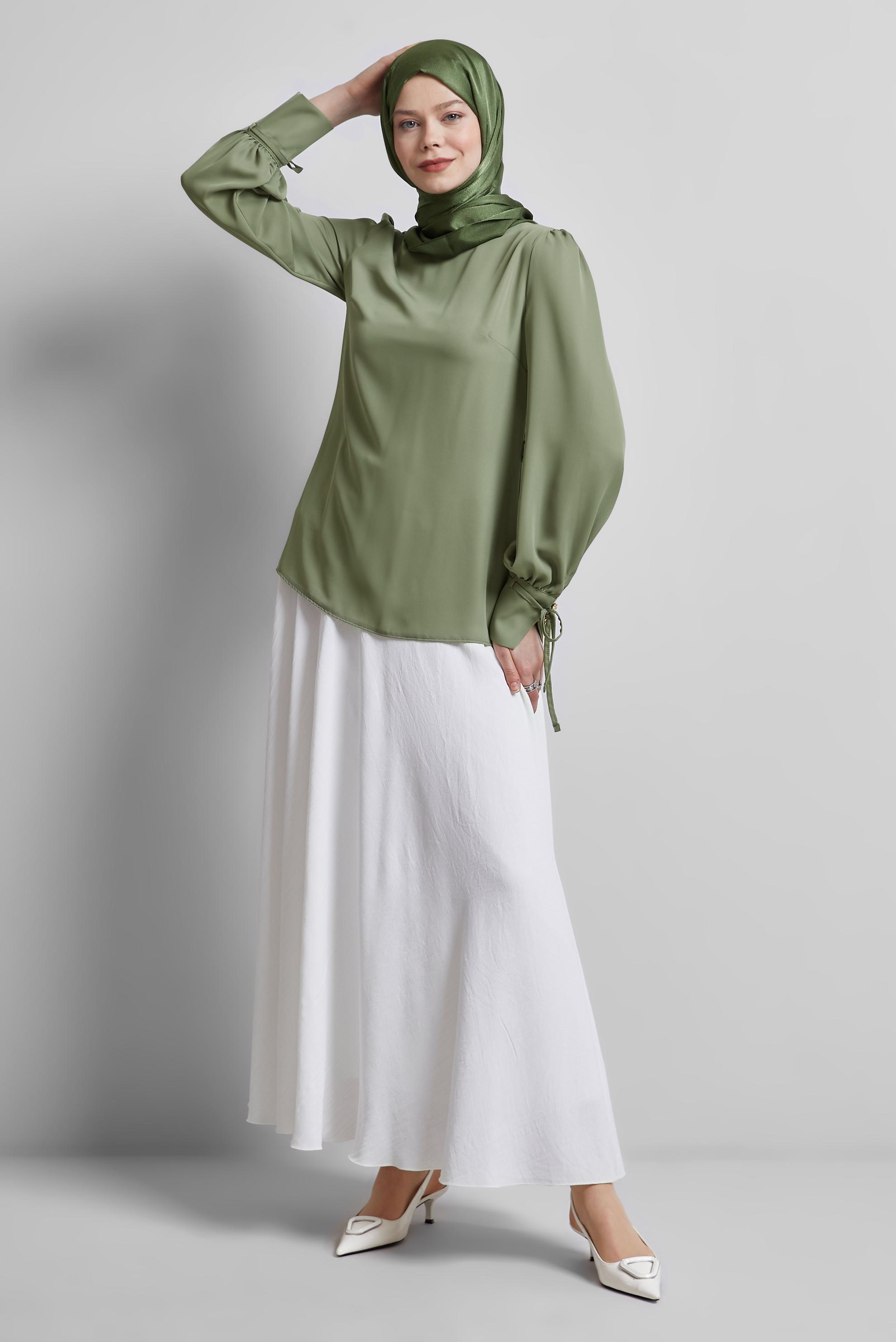 Tesettür giyim HAKİ BAĞCIK DETAYLI BLUZ 45343