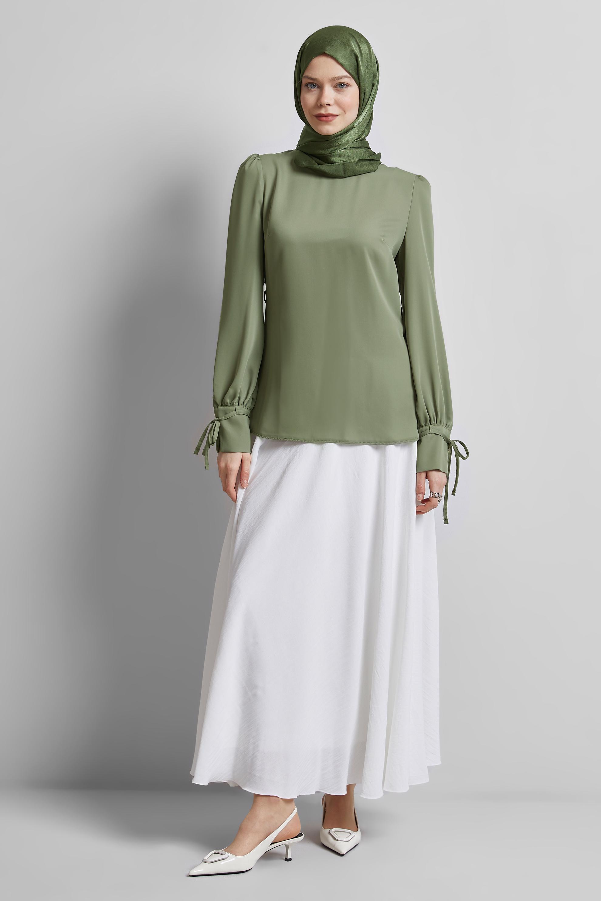 Tesettür giyim HAKİ BAĞCIK DETAYLI BLUZ 45343