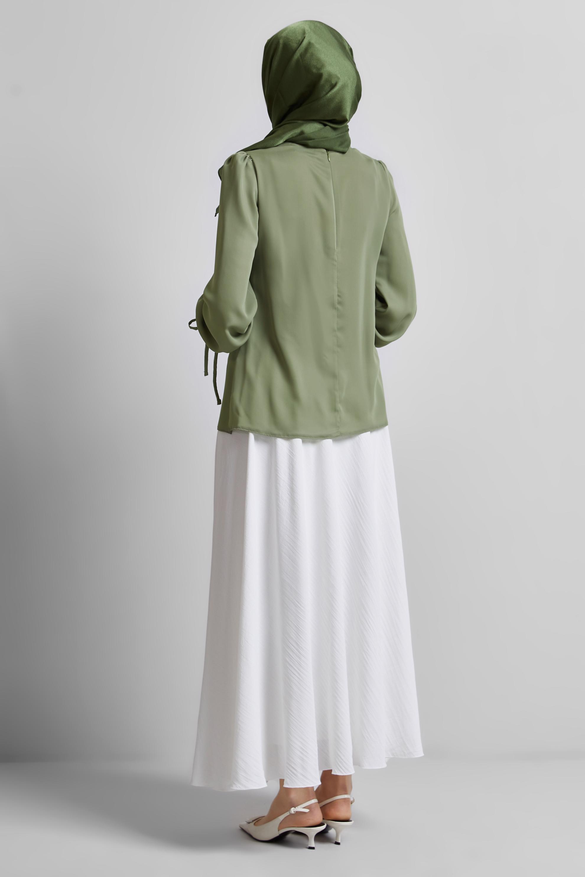 Tesettür giyim HAKİ BAĞCIK DETAYLI BLUZ 45343