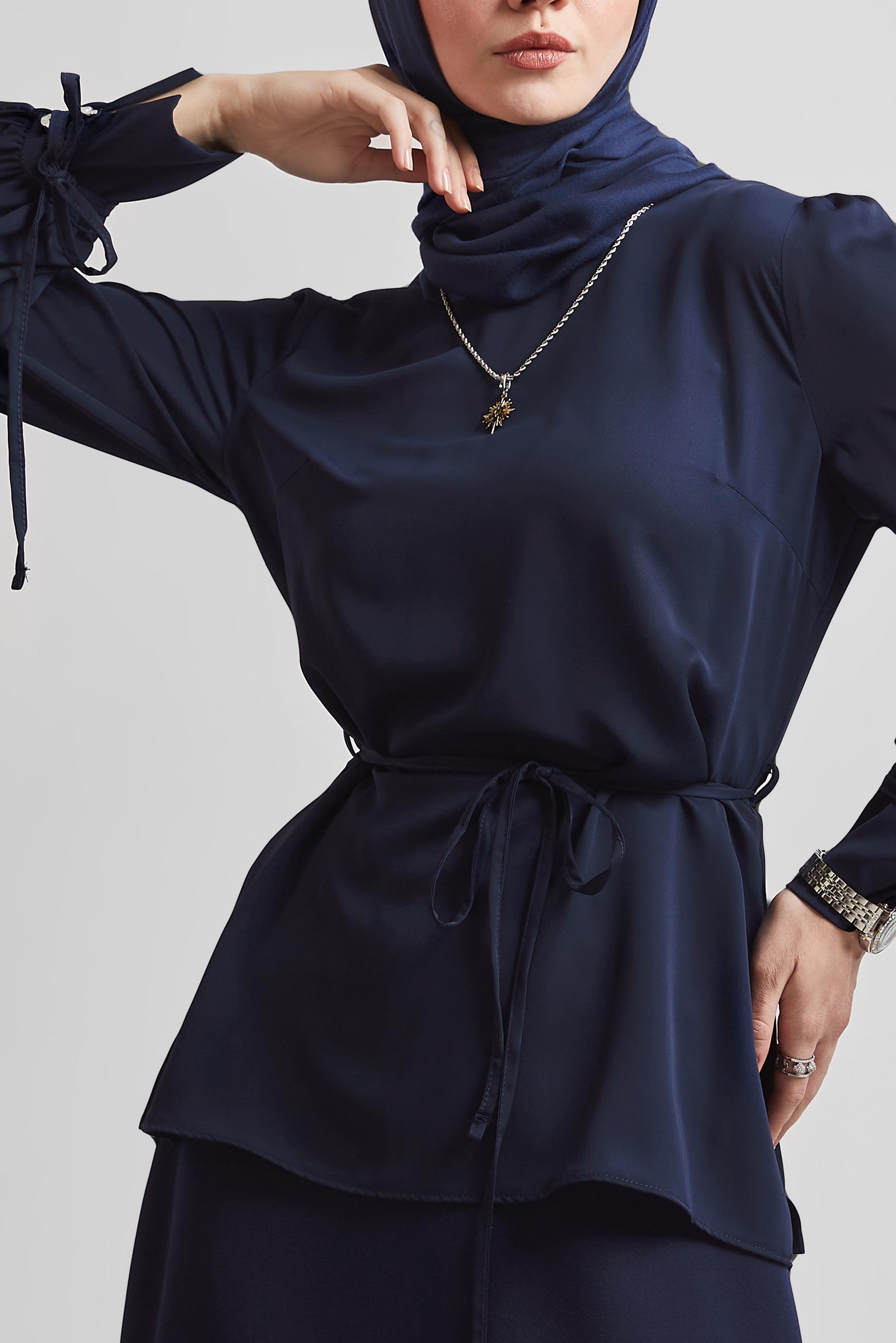 Tesettür giyim LACİVERT BAĞCIK DETAYLI BLUZ 45343