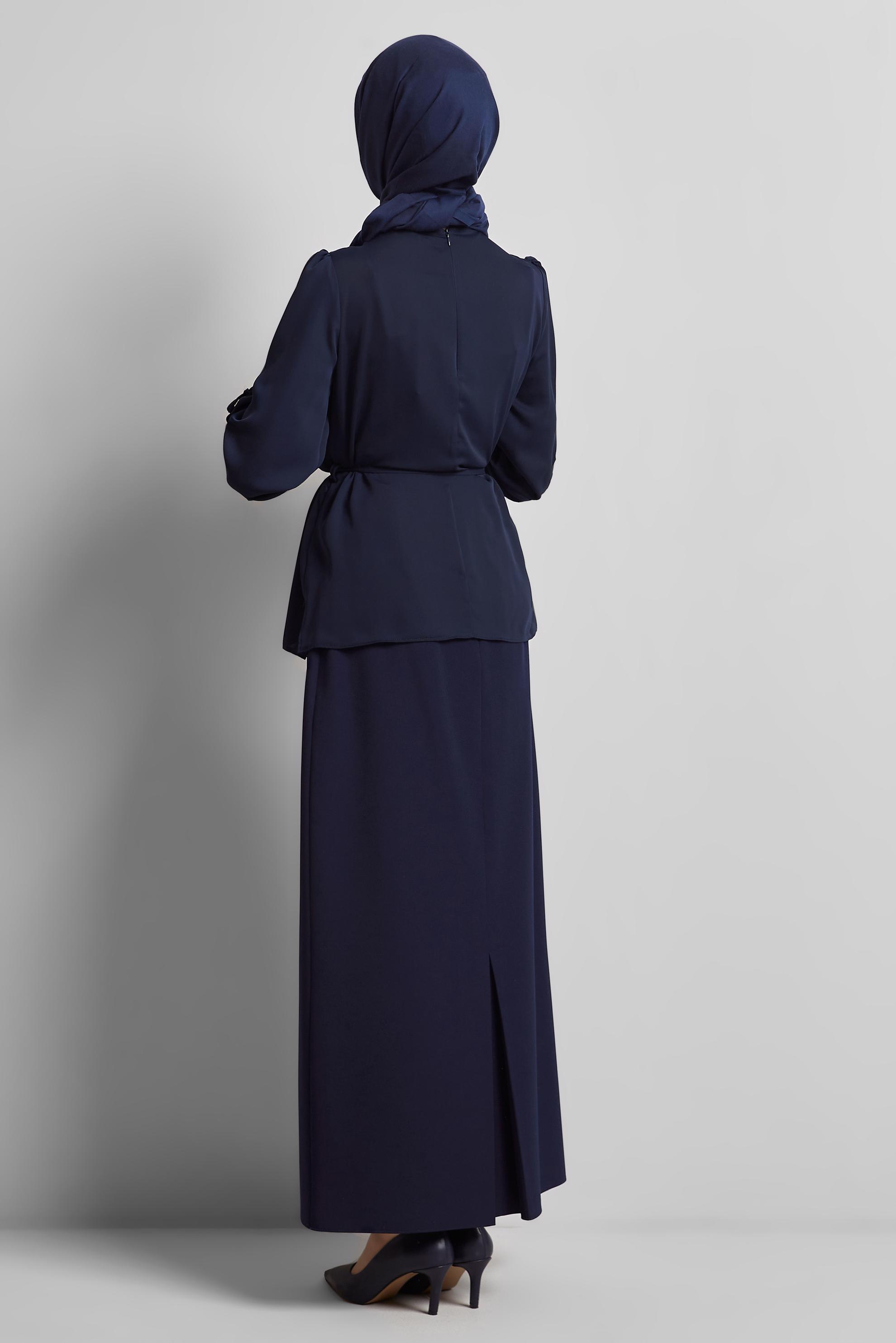 Tesettür giyim LACİVERT BAĞCIK DETAYLI BLUZ 45343