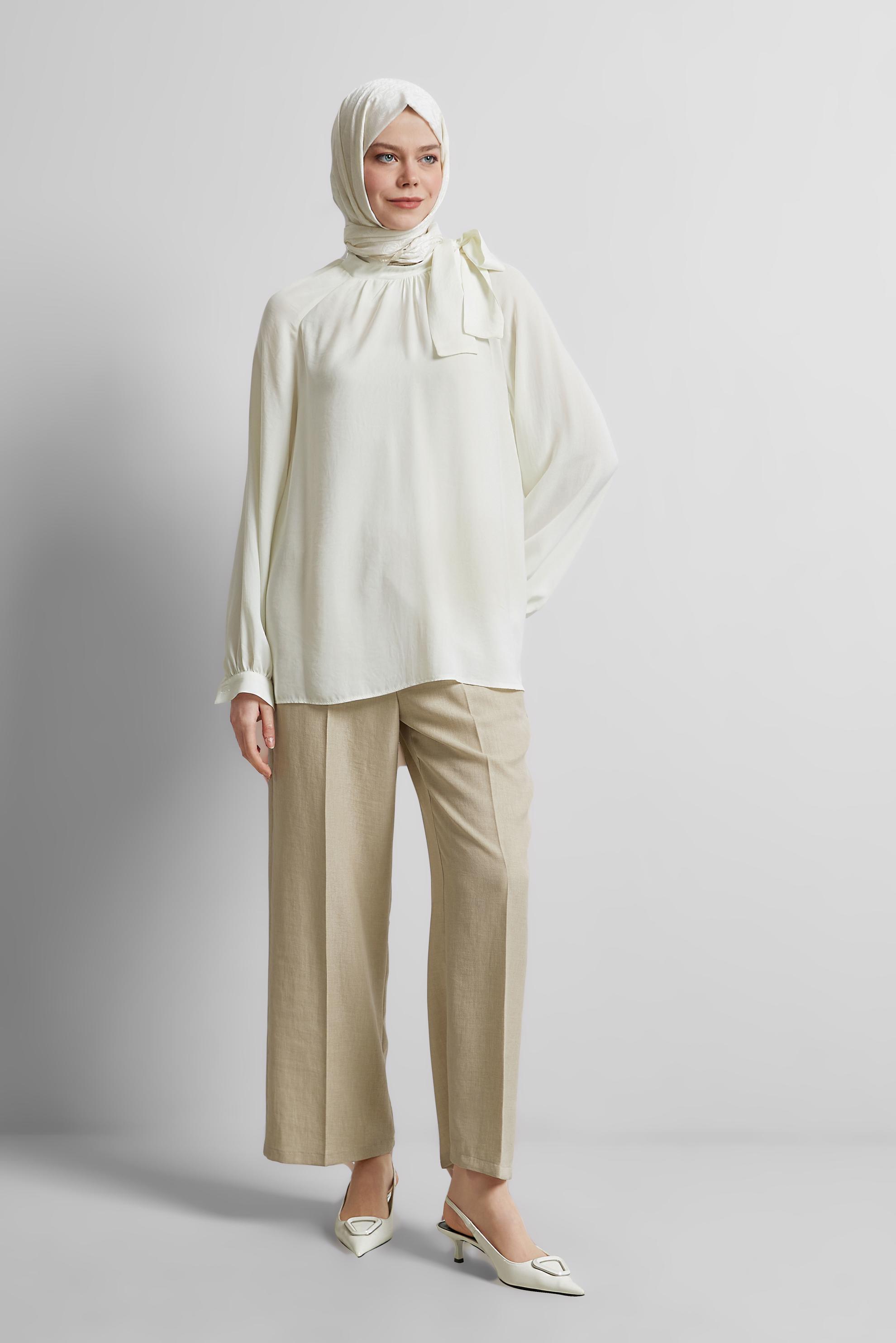 Tesettür giyim BEYAZ BAĞLAMA DETAYLI BLUZ 45394