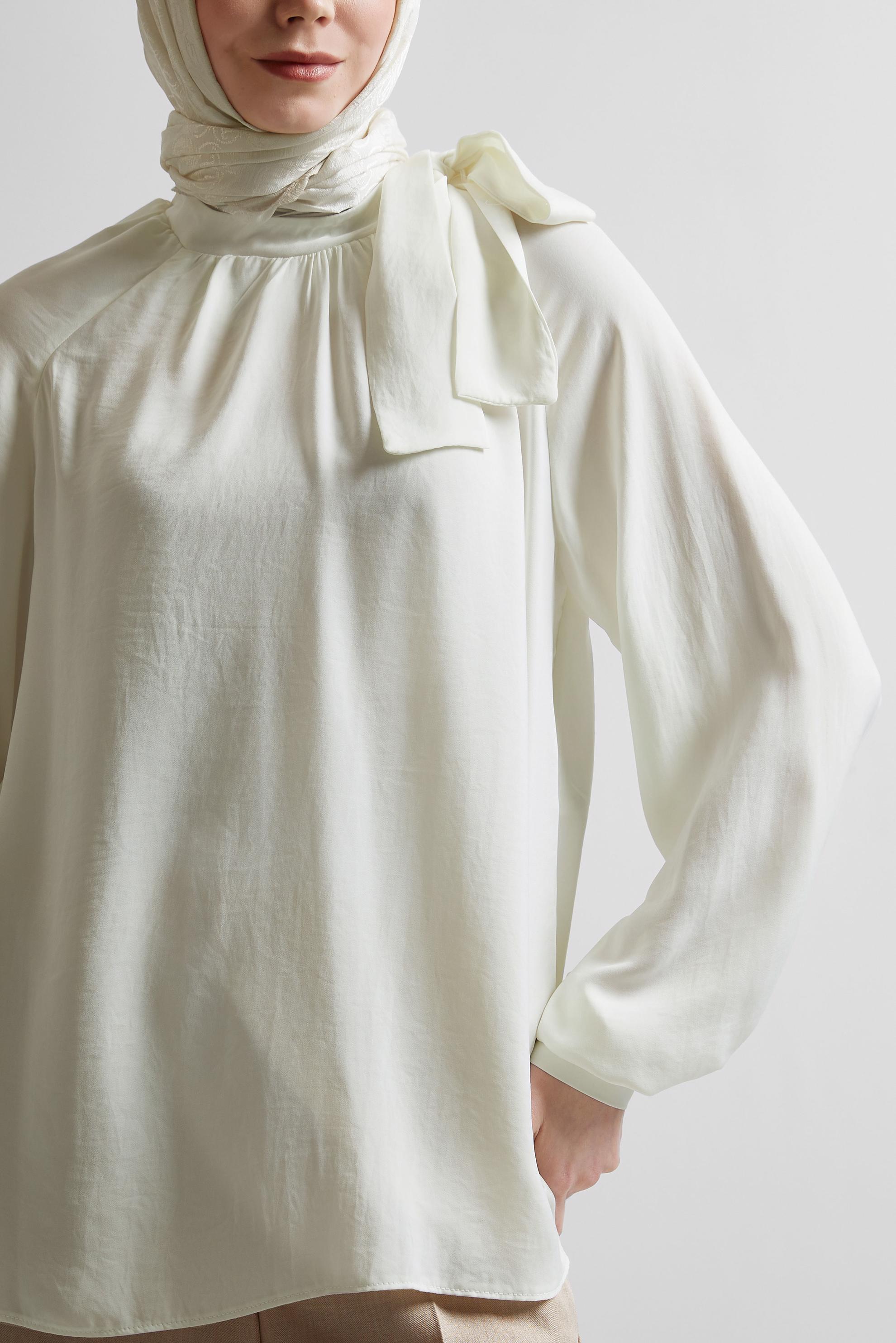 Tesettür giyim BEYAZ BAĞLAMA DETAYLI BLUZ 45394