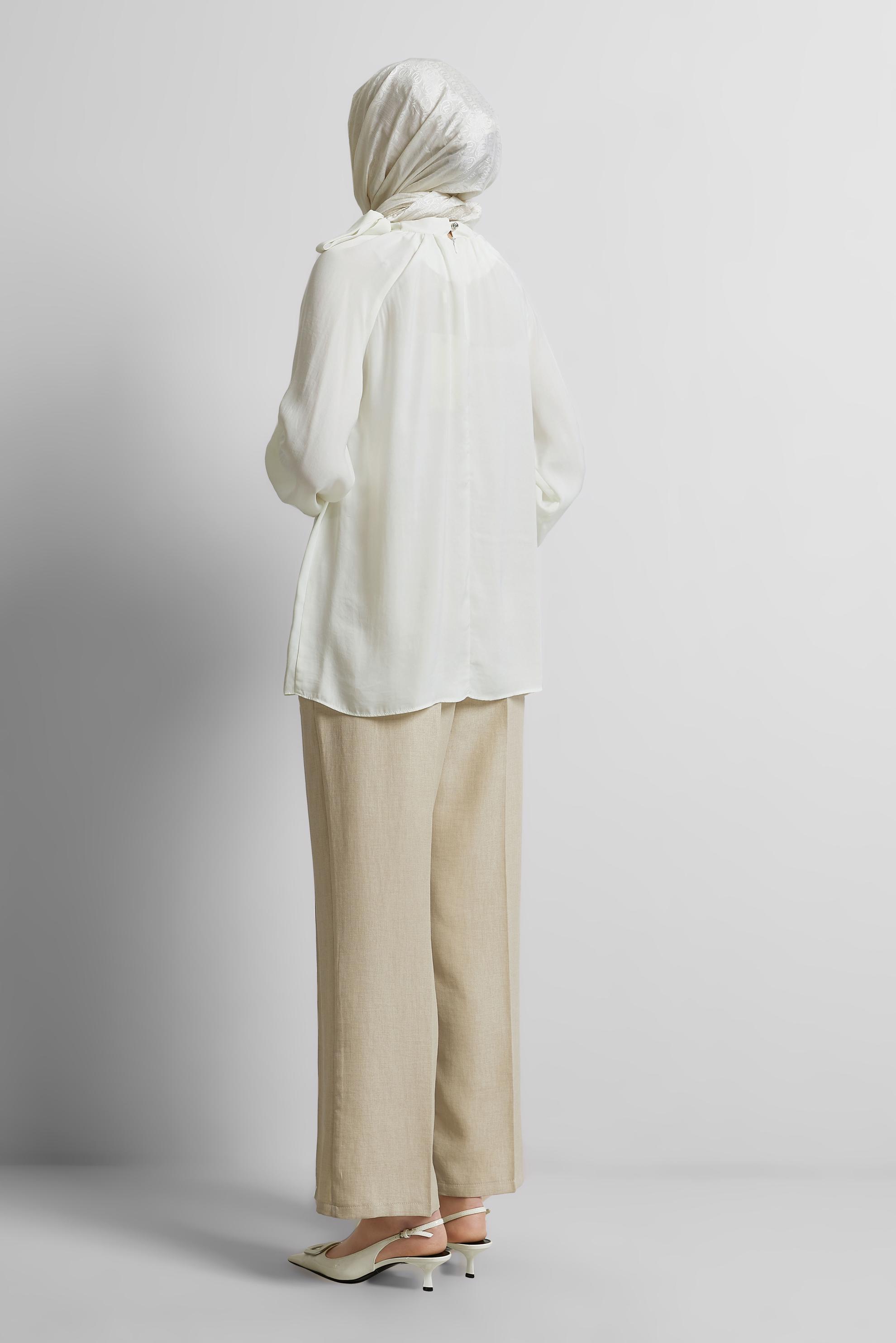 Tesettür giyim BEYAZ BAĞLAMA DETAYLI BLUZ 45394