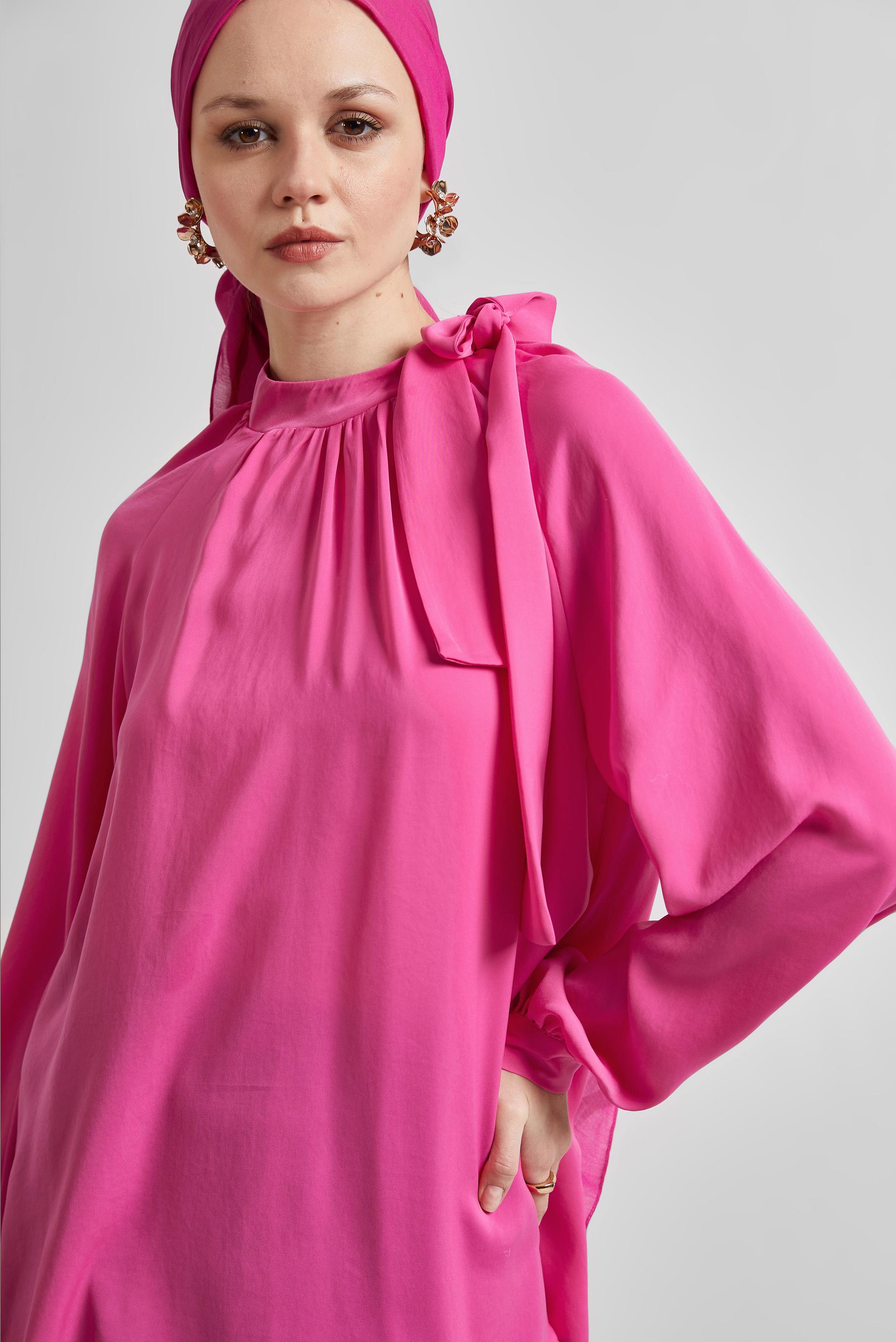 Tesettür giyim FUŞYA BAĞLAMA DETAYLI BLUZ 45394
