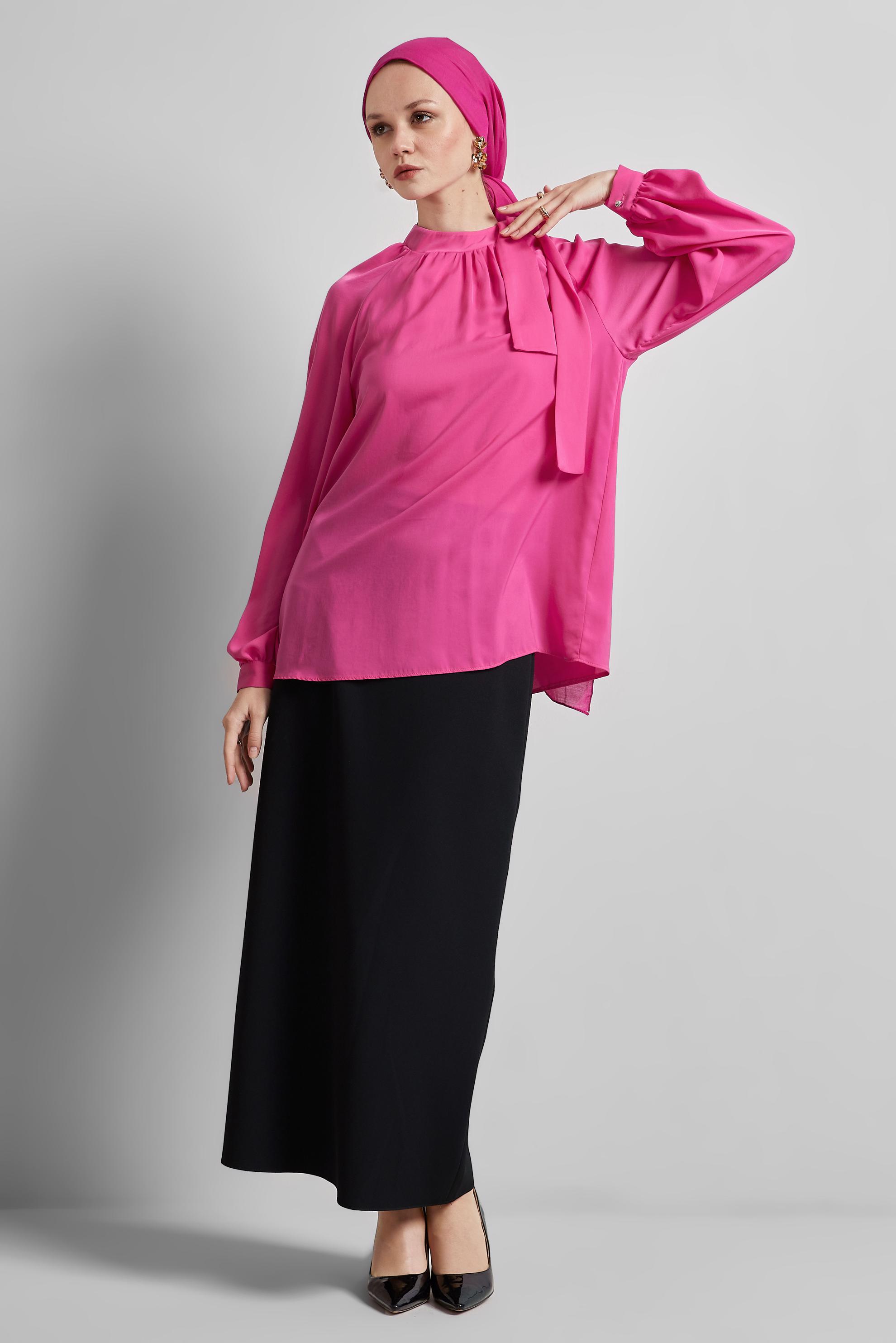 Tesettür giyim FUŞYA BAĞLAMA DETAYLI BLUZ 45394