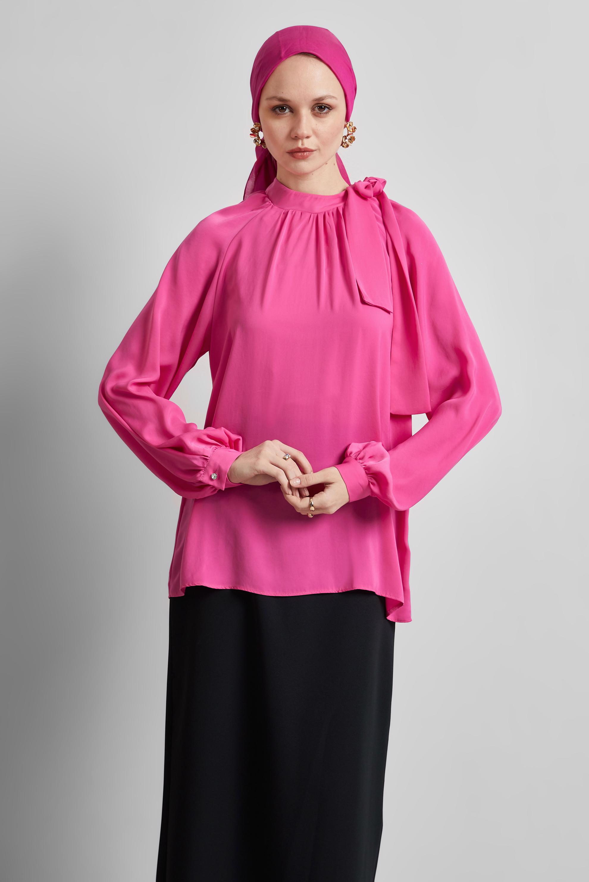 Tesettür giyim FUŞYA BAĞLAMA DETAYLI BLUZ 45394