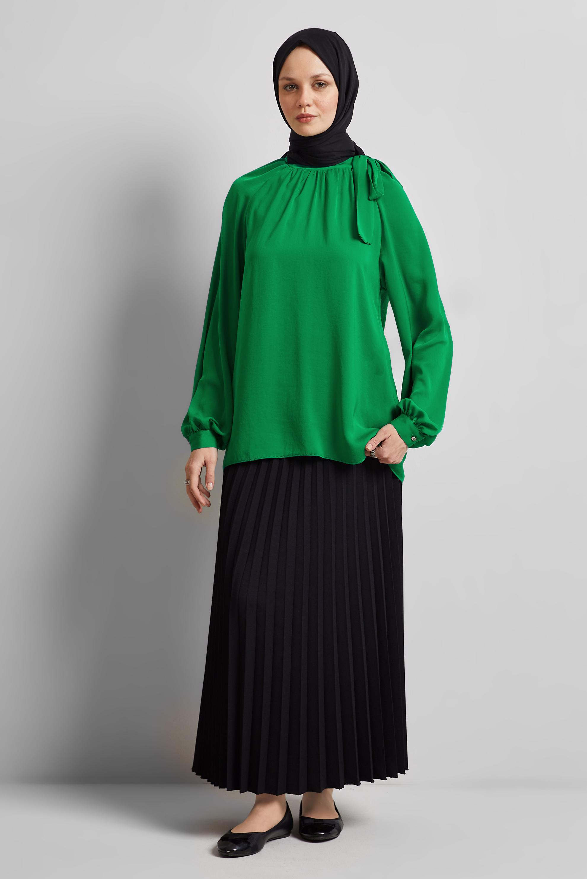 Vêtements hijab VERT BLOUSE AVEC DÉTAIL DE NOUAGE 45394