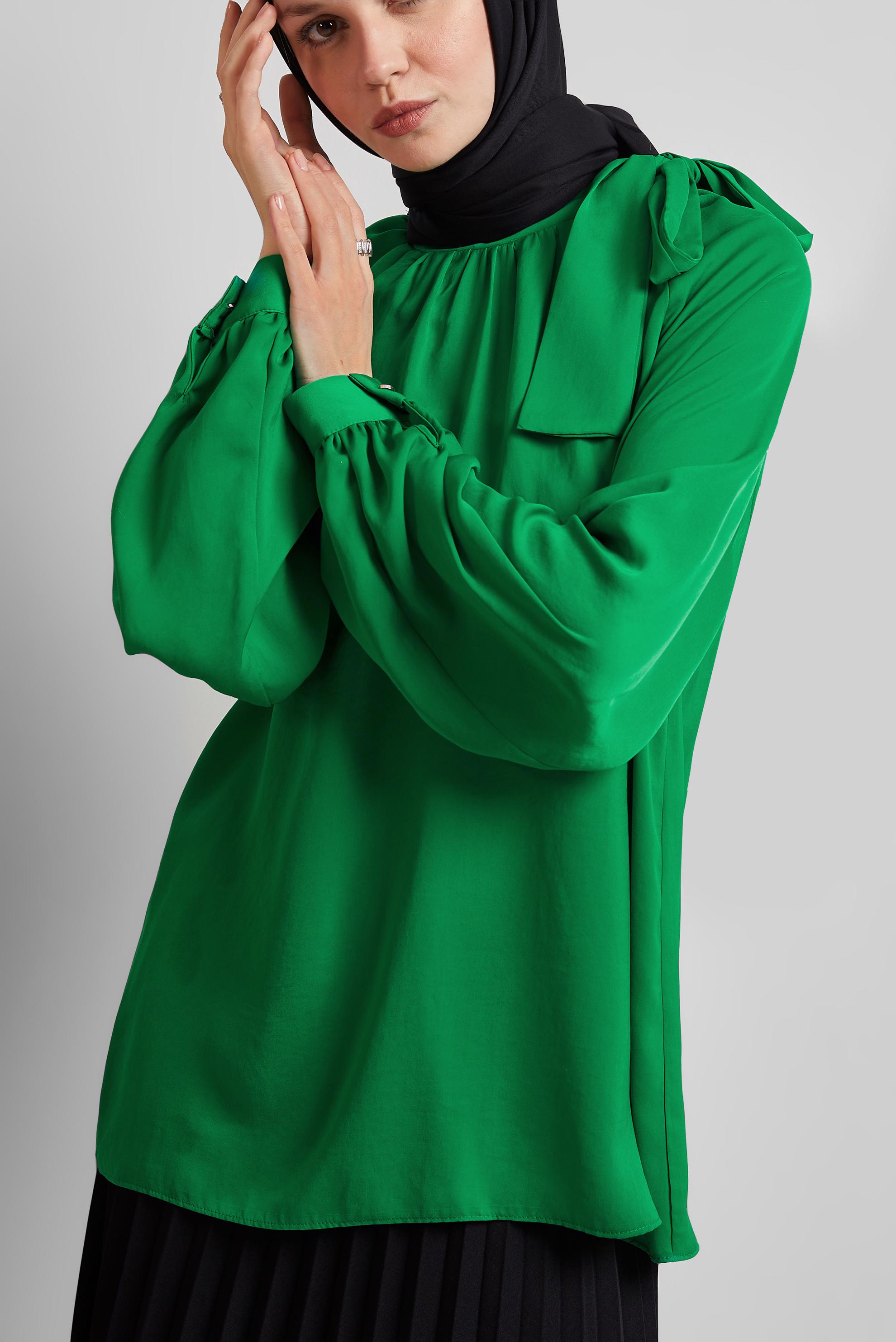 Vêtements hijab VERT BLOUSE AVEC DÉTAIL DE NOUAGE 45394