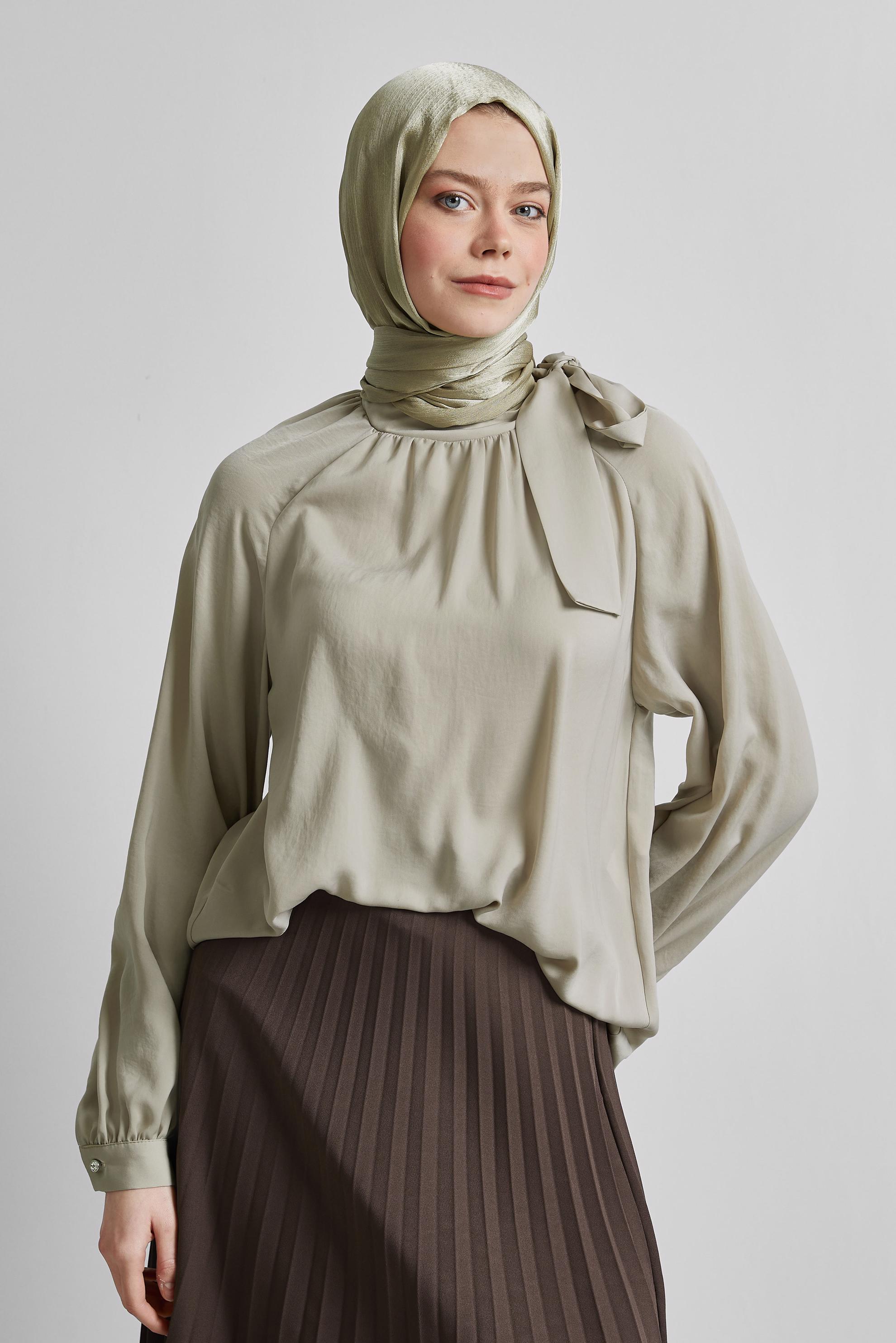 Tesettür giyim KUM BAĞLAMA DETAYLI BLUZ 45394
