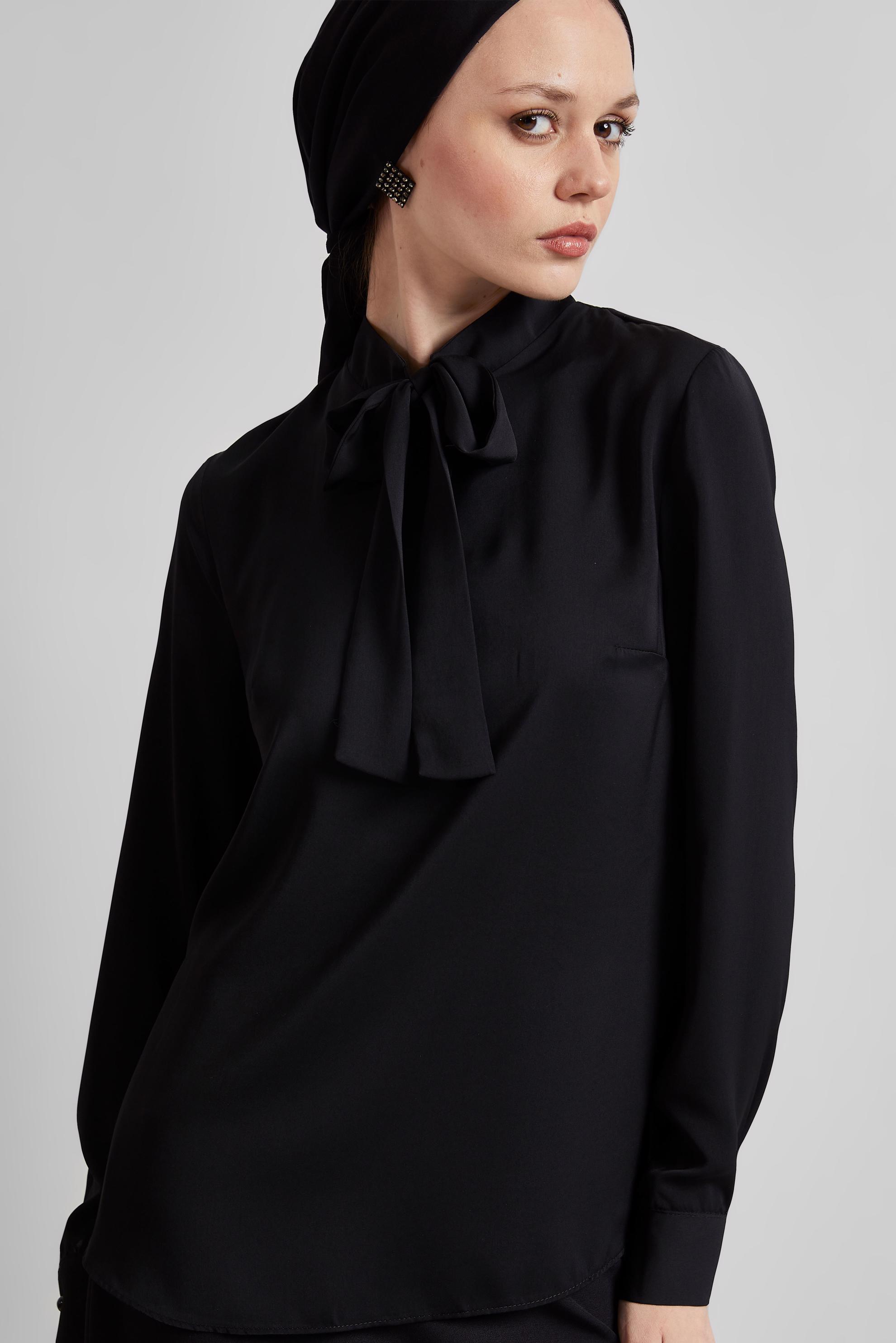 Vêtements hijab NOIR BLOUSE À COL NOUÉ 45395