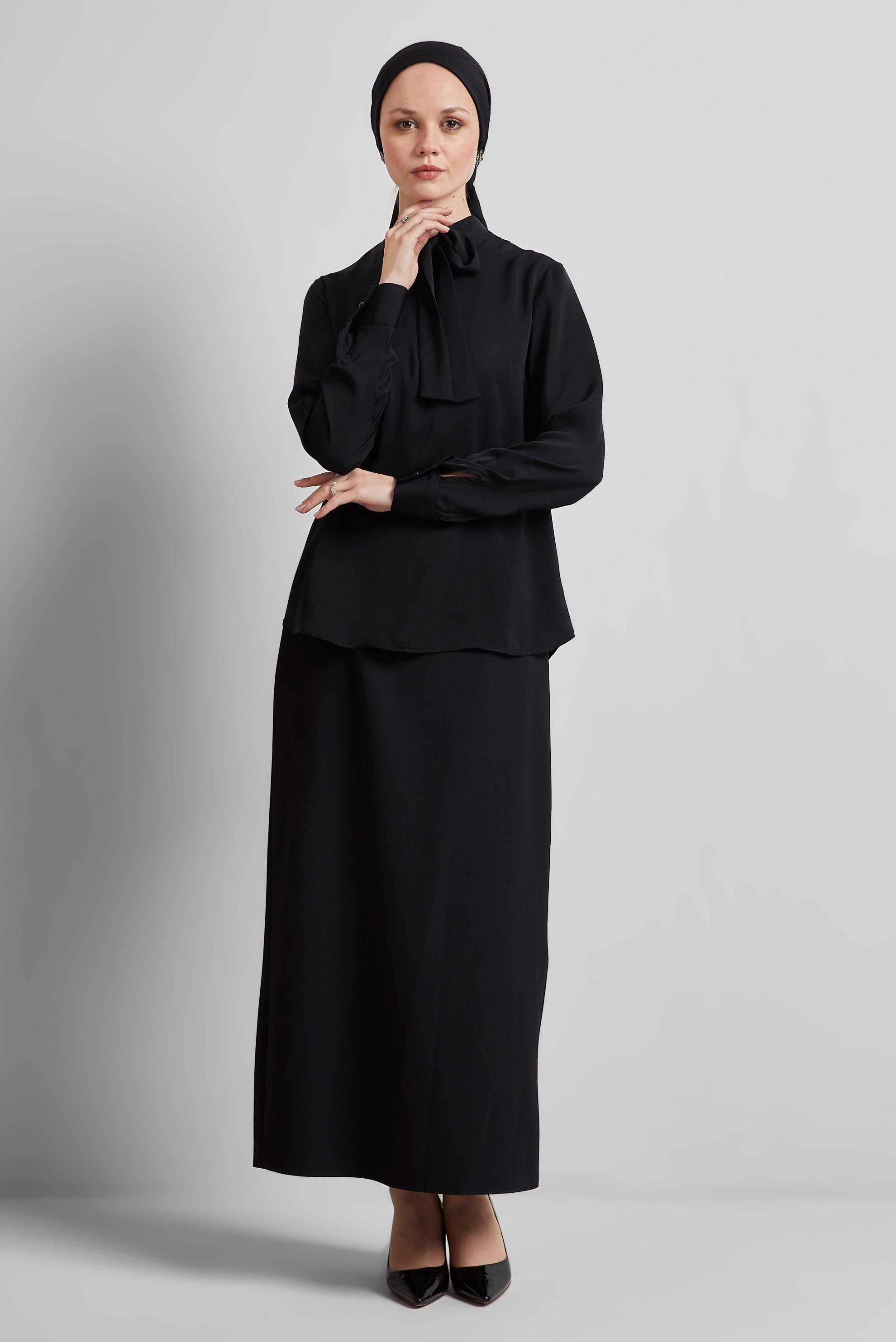Vêtements hijab NOIR BLOUSE À COL NOUÉ 45395