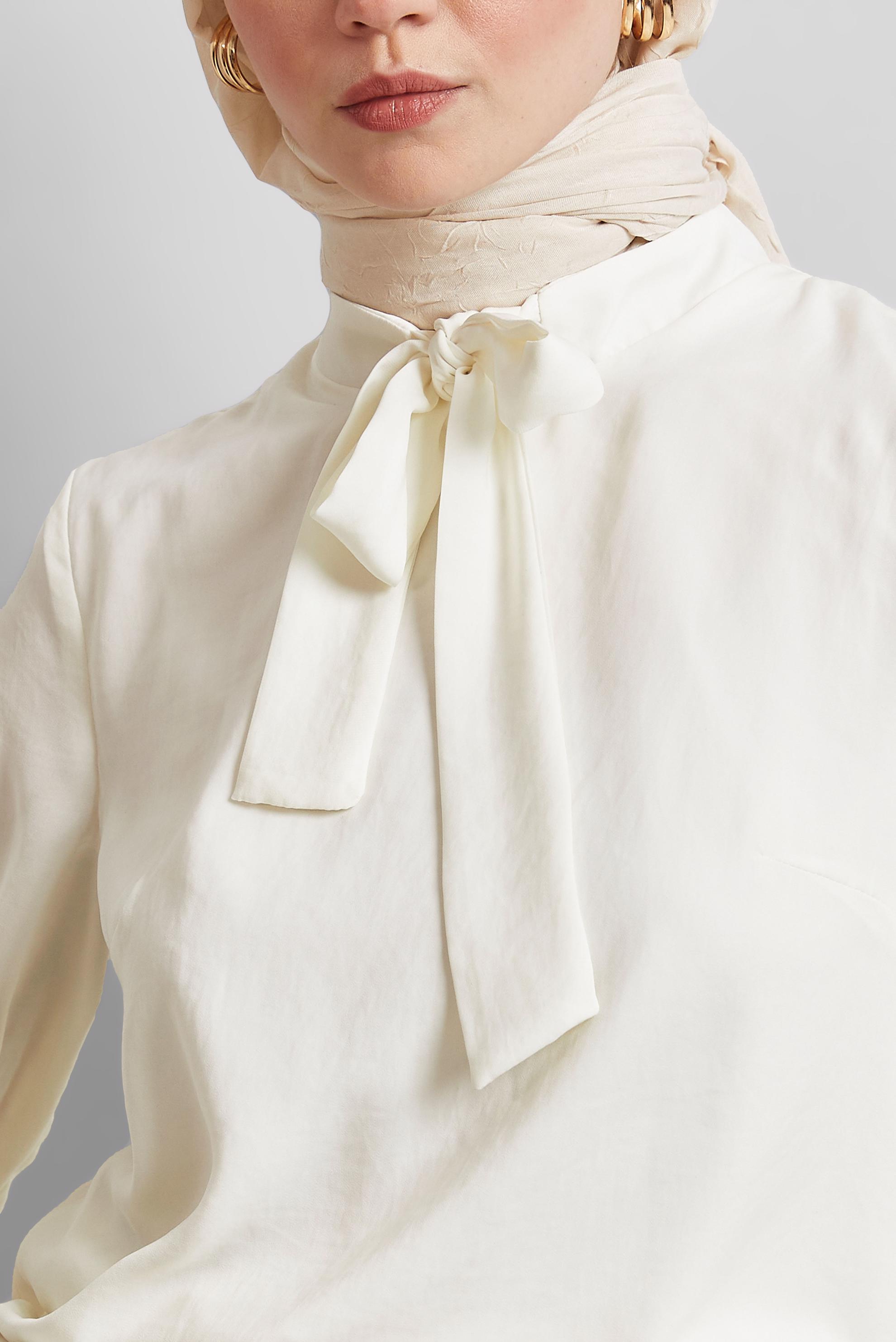 Tesettür giyim BEYAZ YAKASI BAĞLAMA DETAYLI BLUZ 45395