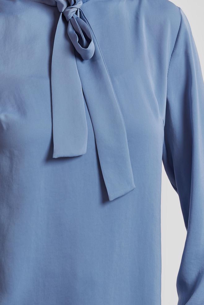 Vêtements hijab BLEU BLOUSE À COL NOUÉ 45395 - ALVİNA