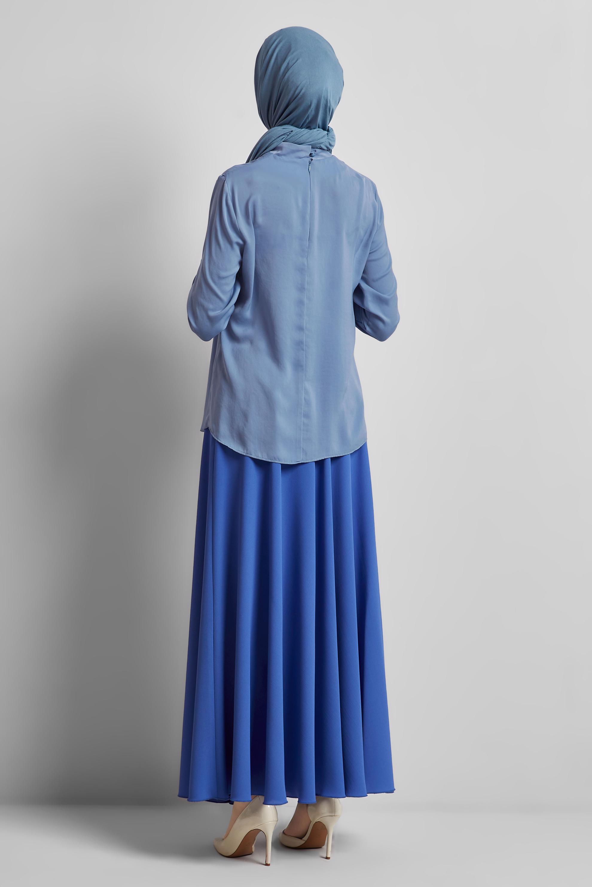 Vêtements hijab BLEU BLOUSE À COL NOUÉ 45395