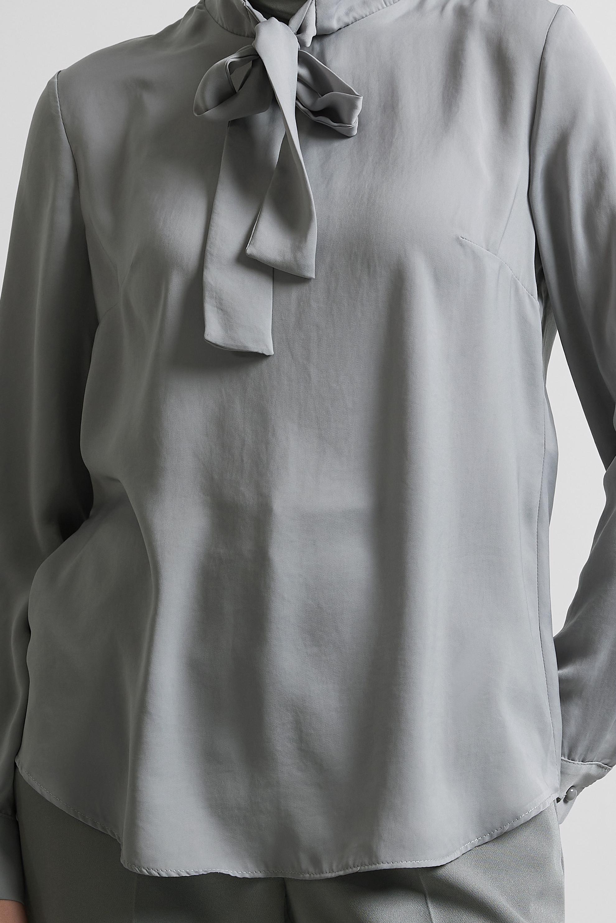 Tesettür giyim GRİ YAKASI BAĞLAMA DETAYLI BLUZ 45395