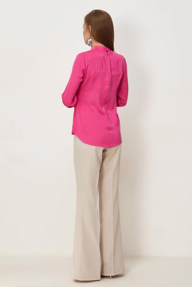 Vêtements hijab BEIGE BLOUSE À COL NOUÉ 45395 - ALVİNA