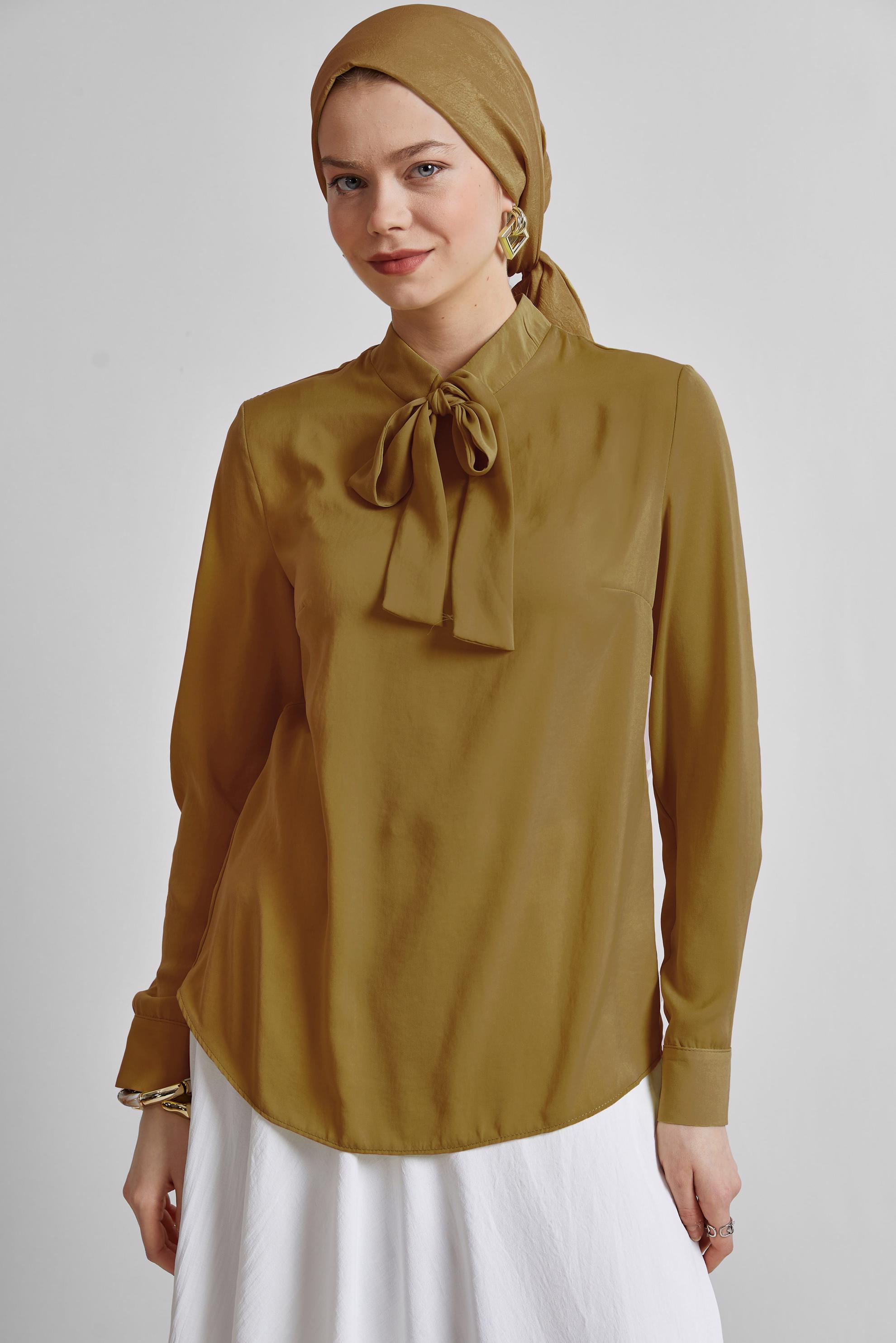 Vêtements hijab JAUNE BLOUSE À COL NOUÉ 45395