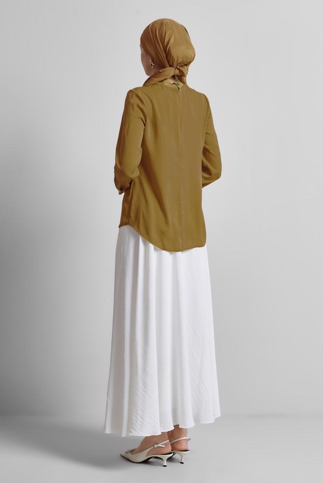 Vêtements hijab JAUNE BLOUSE À COL NOUÉ 45395 - ALVİNA